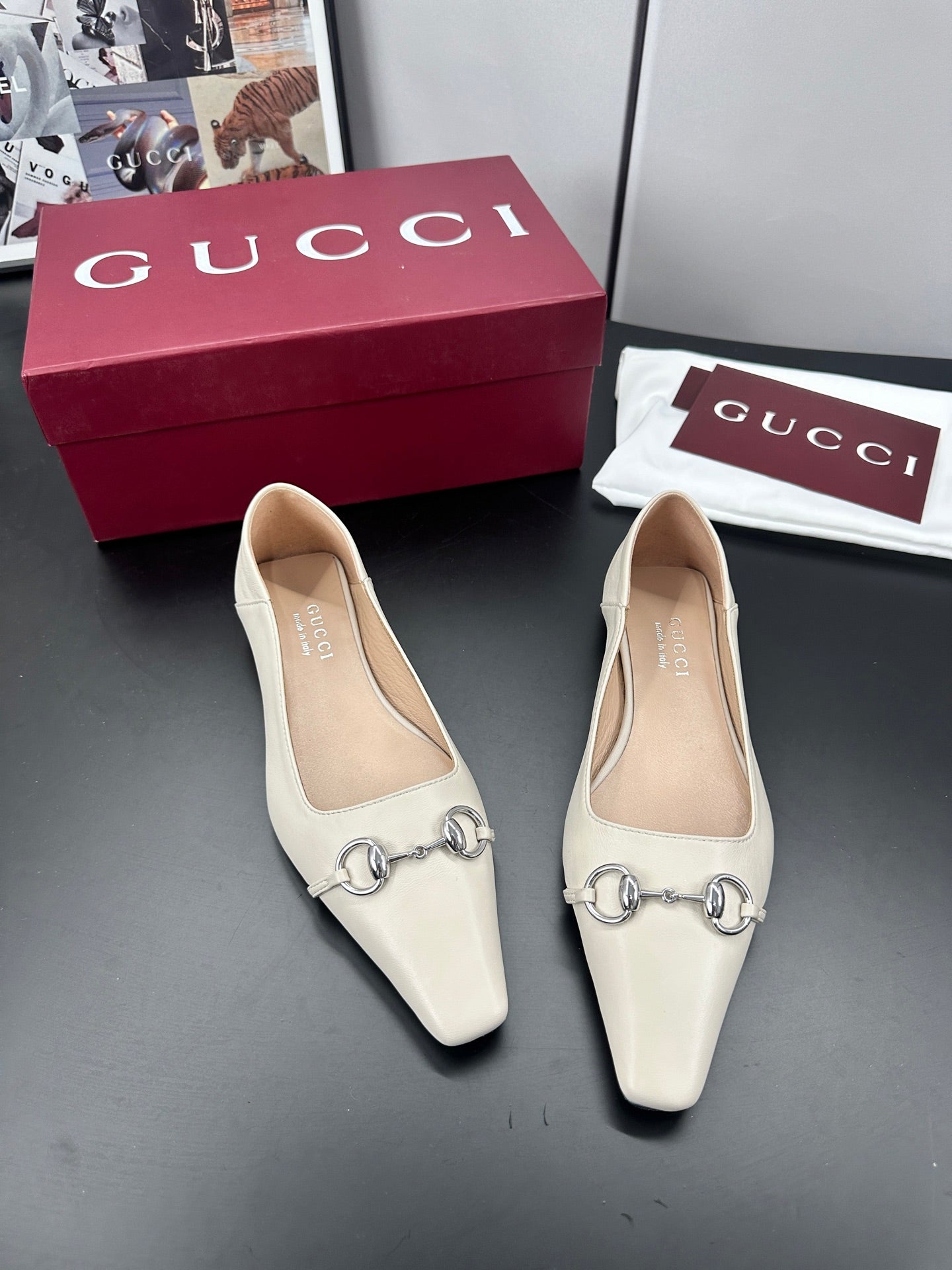 GG 26s Vittoria Ballerina Flats Ivory Sheepskin 688311