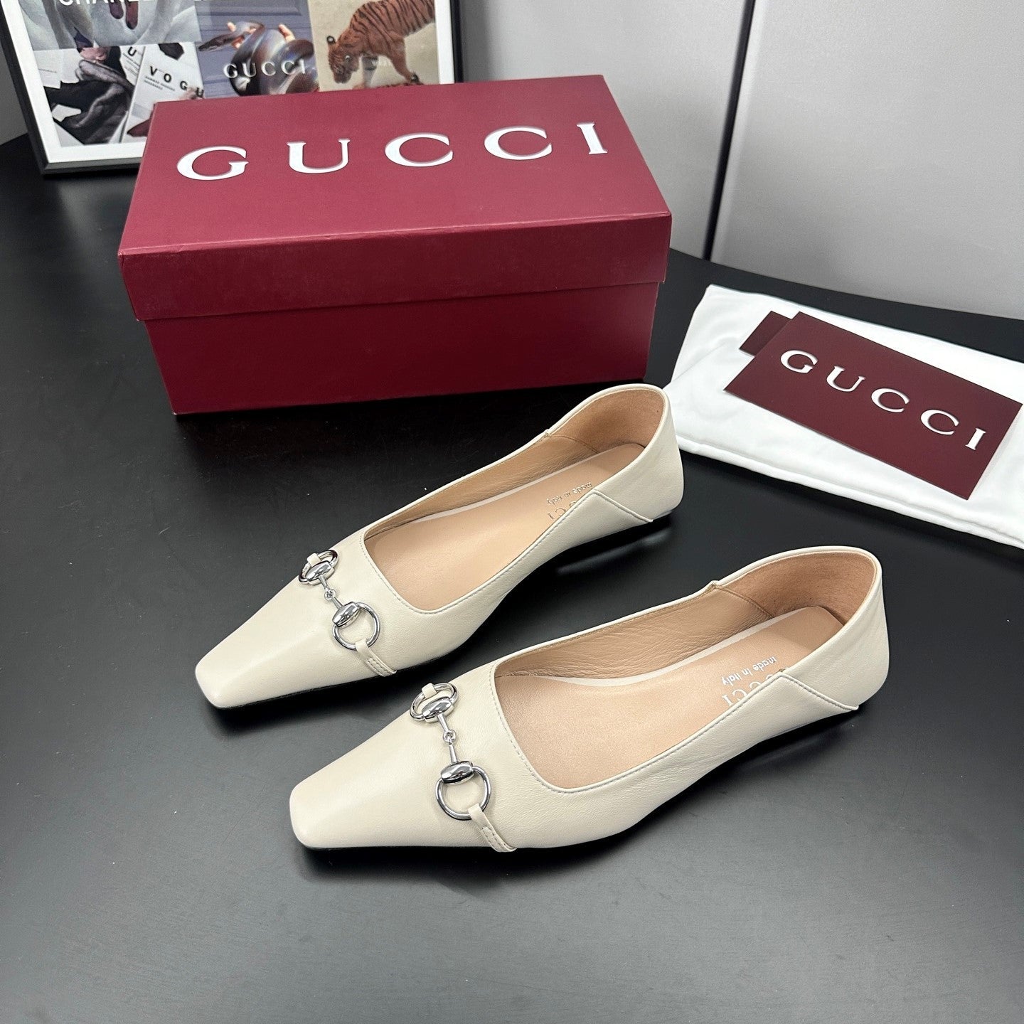 GG 26s Vittoria Ballerina Flats Ivory Sheepskin 688311