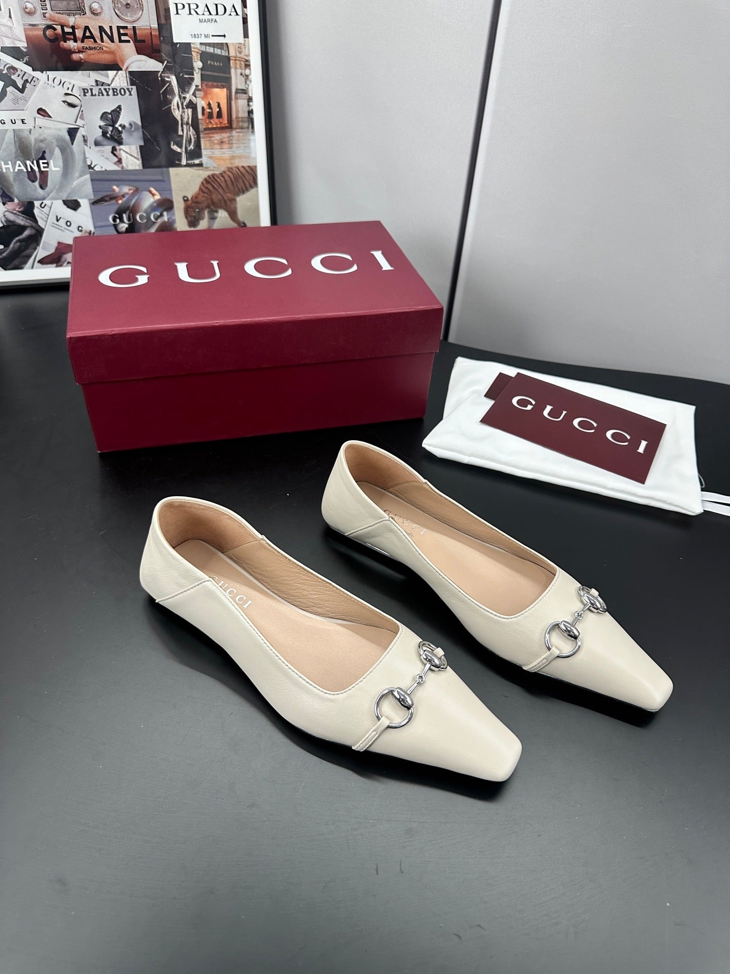 GG 26s Vittoria Ballerina Flats Ivory Sheepskin 688311