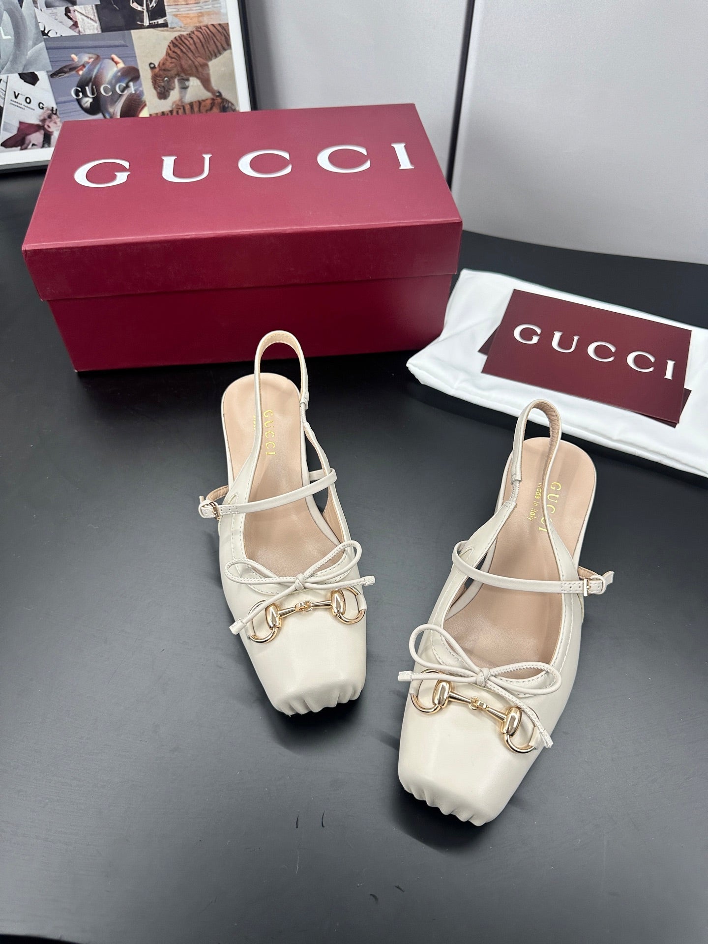 GG 26s Horsebit Slingback 2.5cm White Sheepskin 688313