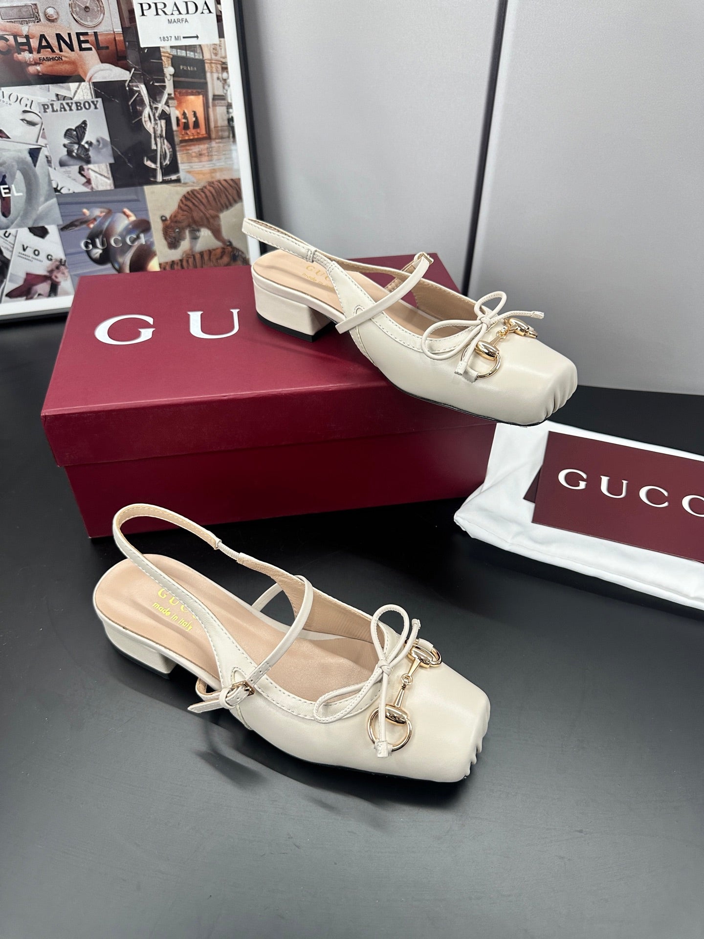 GG 26s Horsebit Slingback 2.5cm White Sheepskin 688313