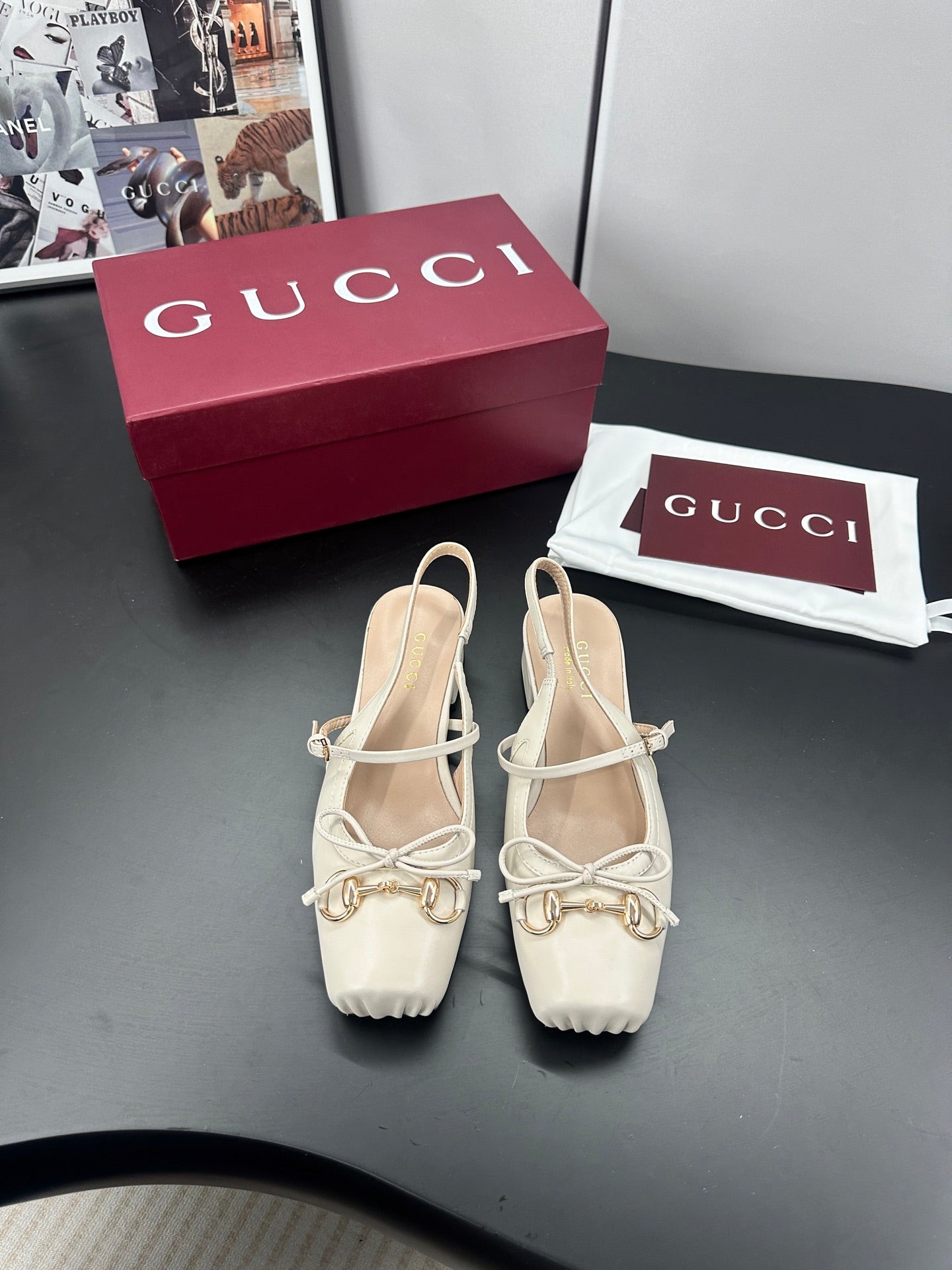 GG 26s Horsebit Slingback 2.5cm White Sheepskin 688313