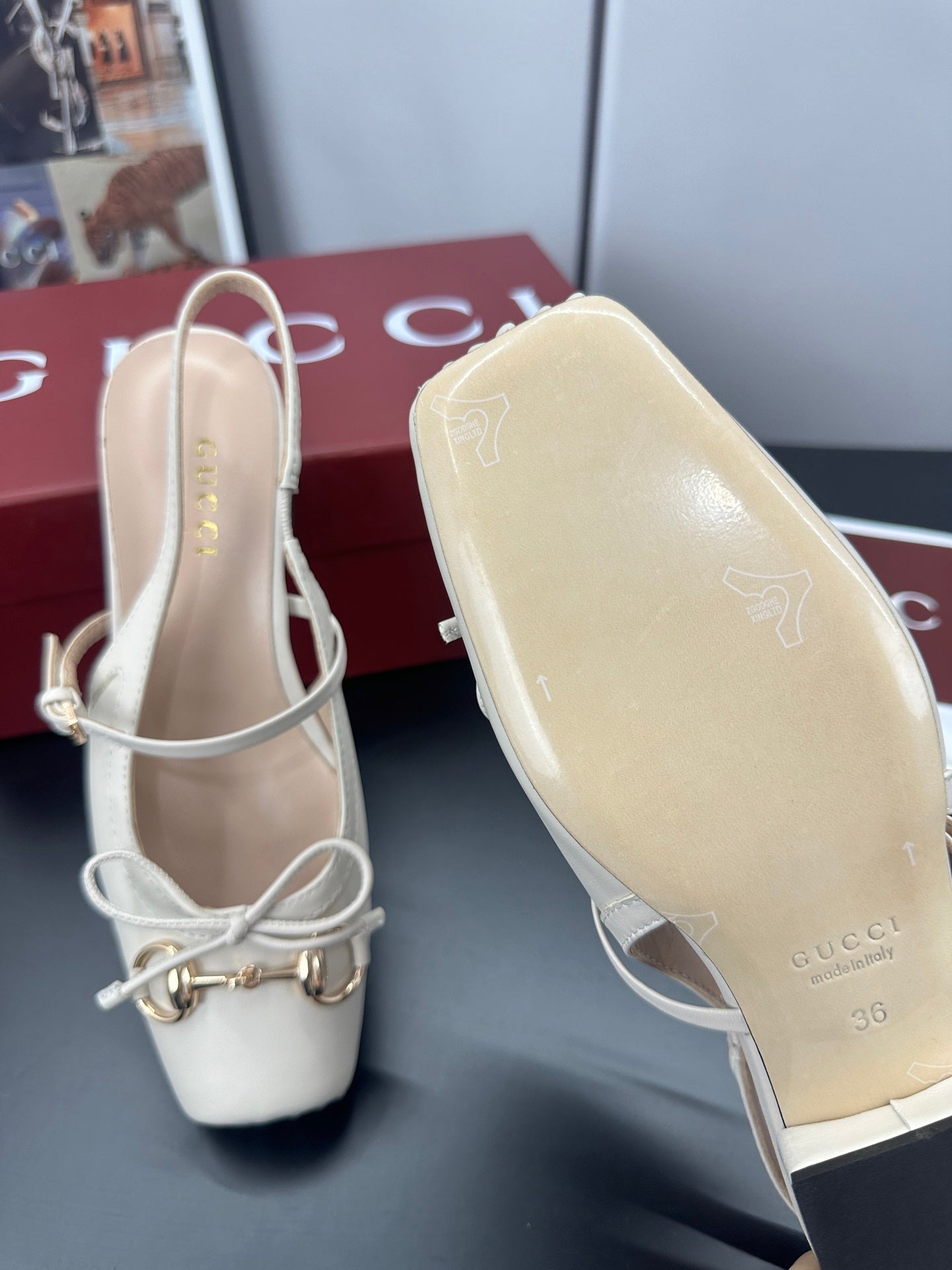 GG 26s Horsebit Slingback 2.5cm White Sheepskin 688313