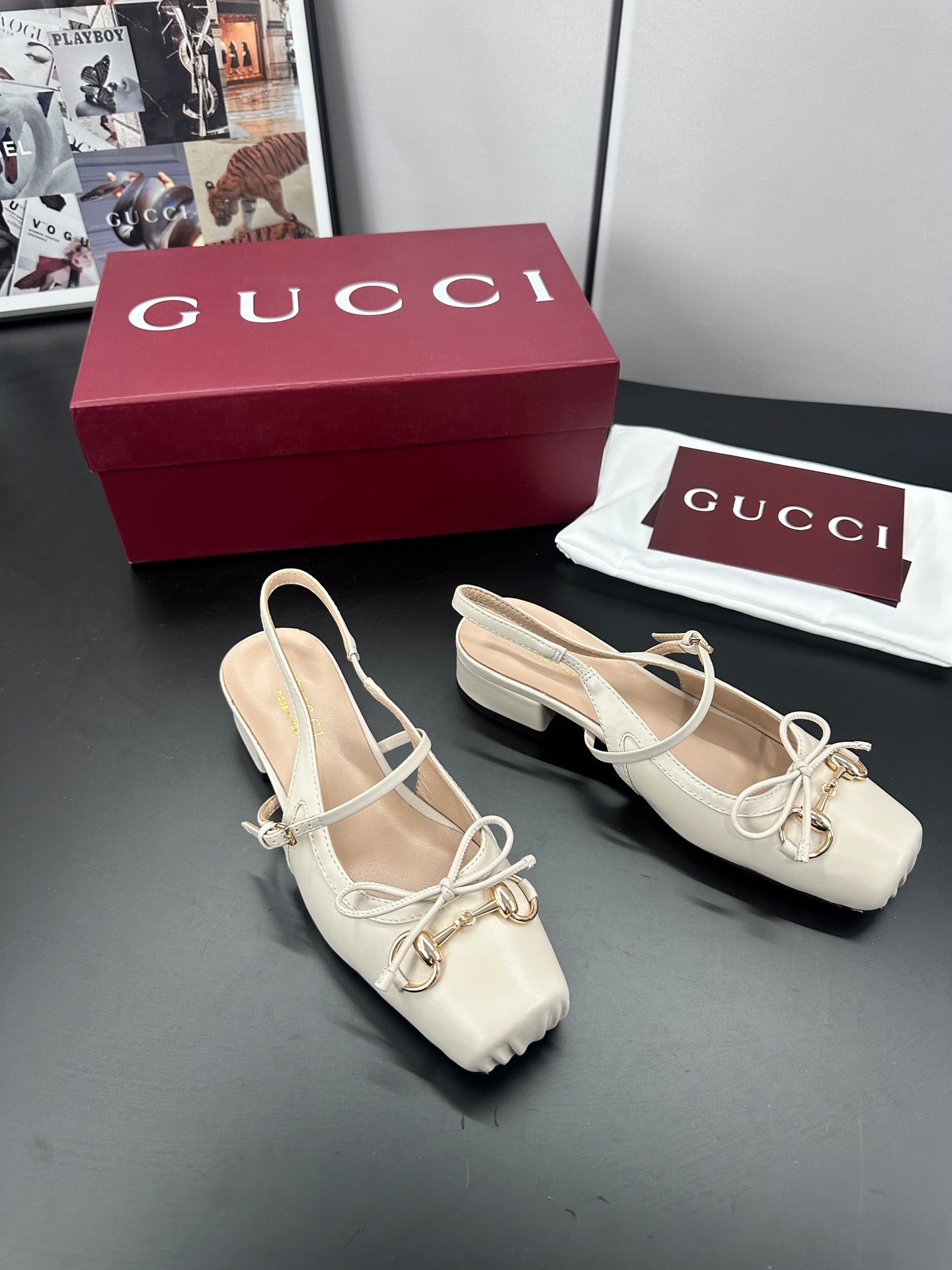 GG 26s Horsebit Slingback 2.5cm White Sheepskin 688313