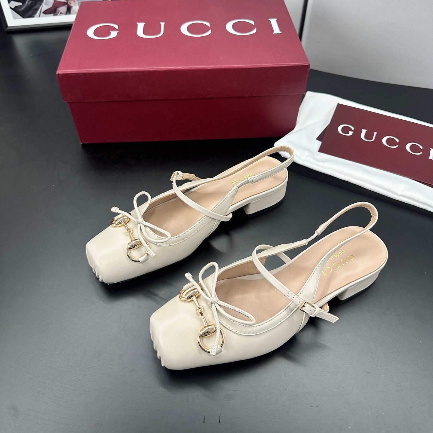 GG 26s Horsebit Slingback 2.5cm White Sheepskin 688313