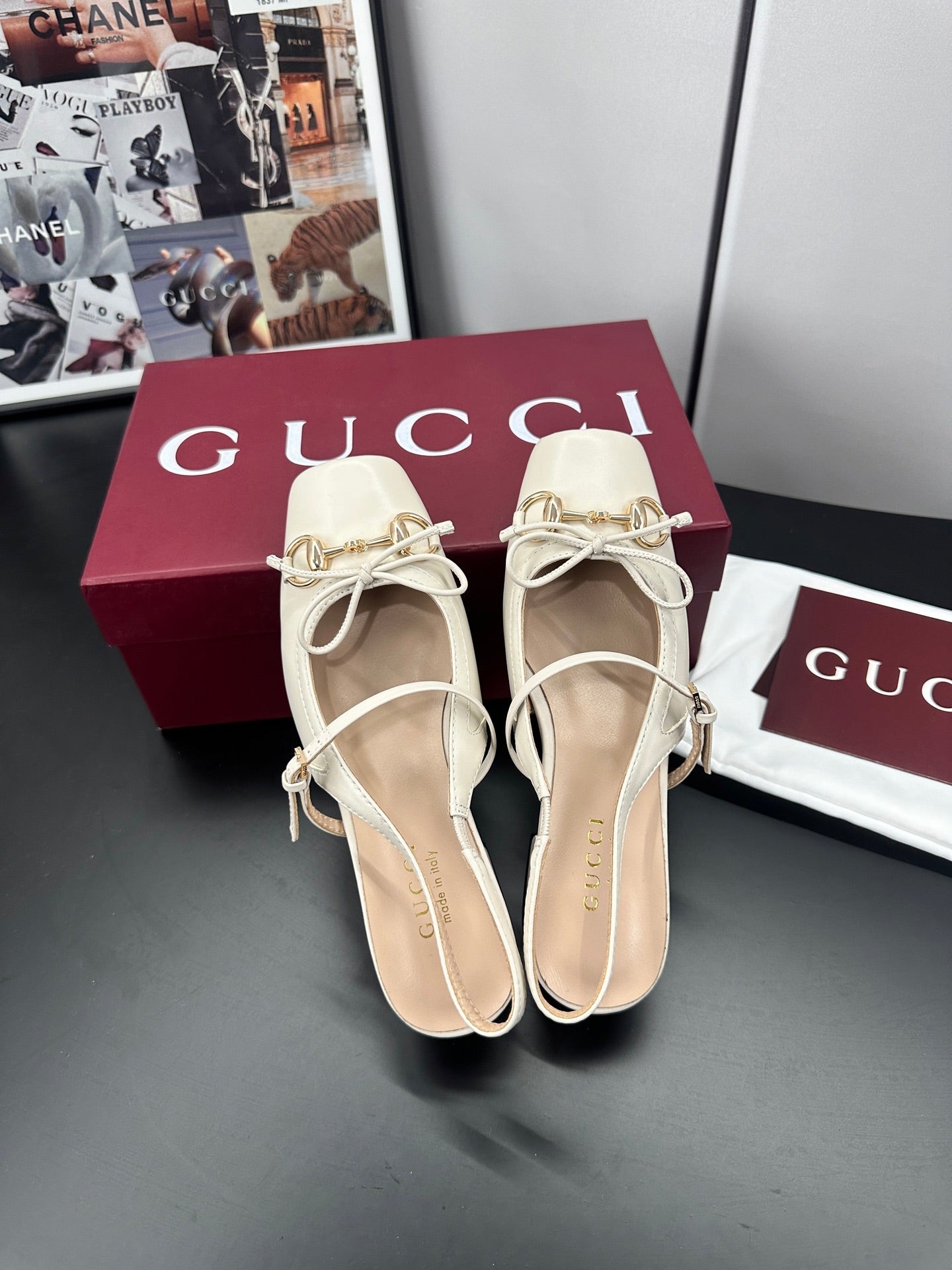 GG 26s Horsebit Slingback 2.5cm White Sheepskin 688313
