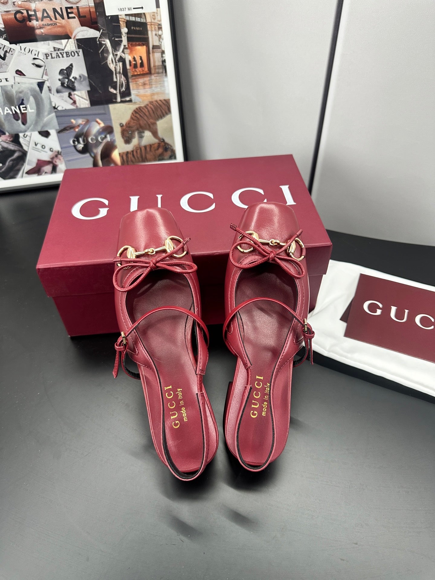 GG 26s Horsebit Slingback 2.5cm Burgundy Sheepskin 688314