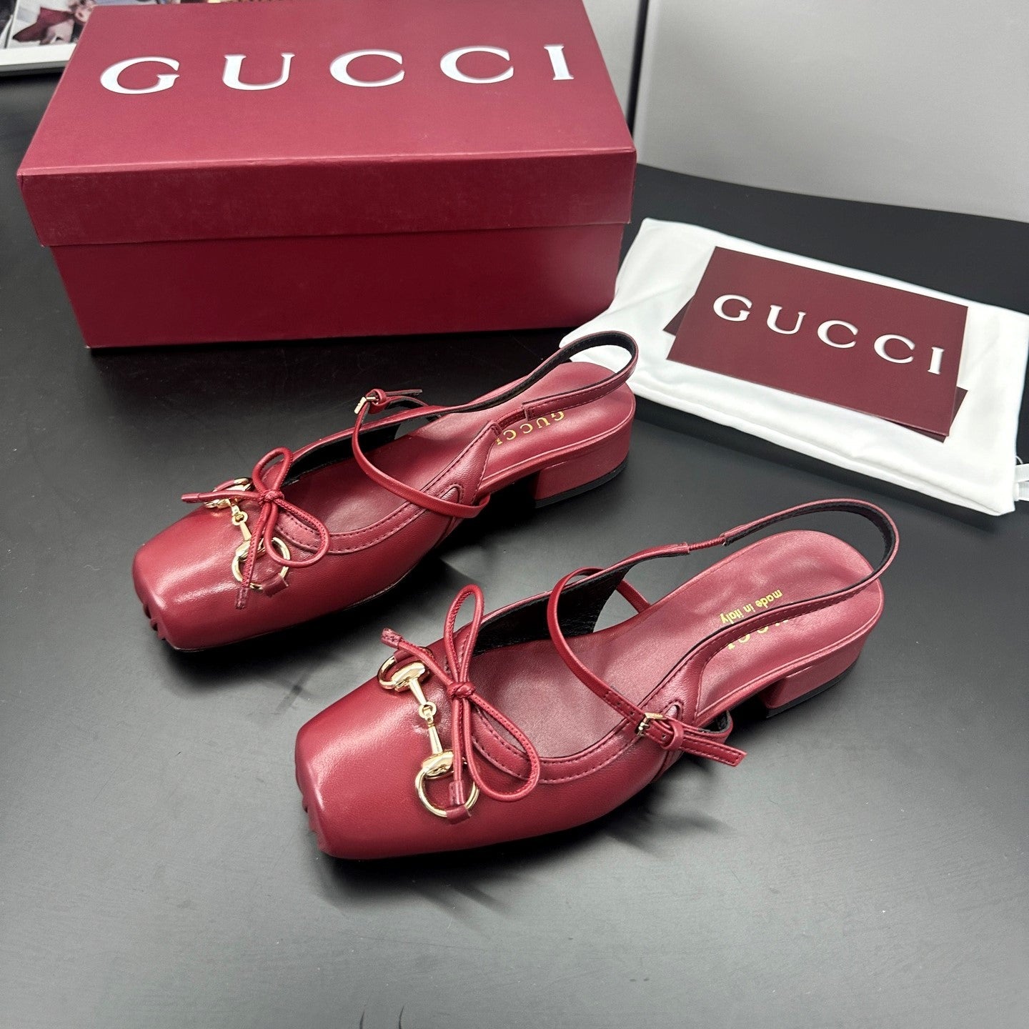 GG 26s Horsebit Slingback 2.5cm Burgundy Sheepskin 688314