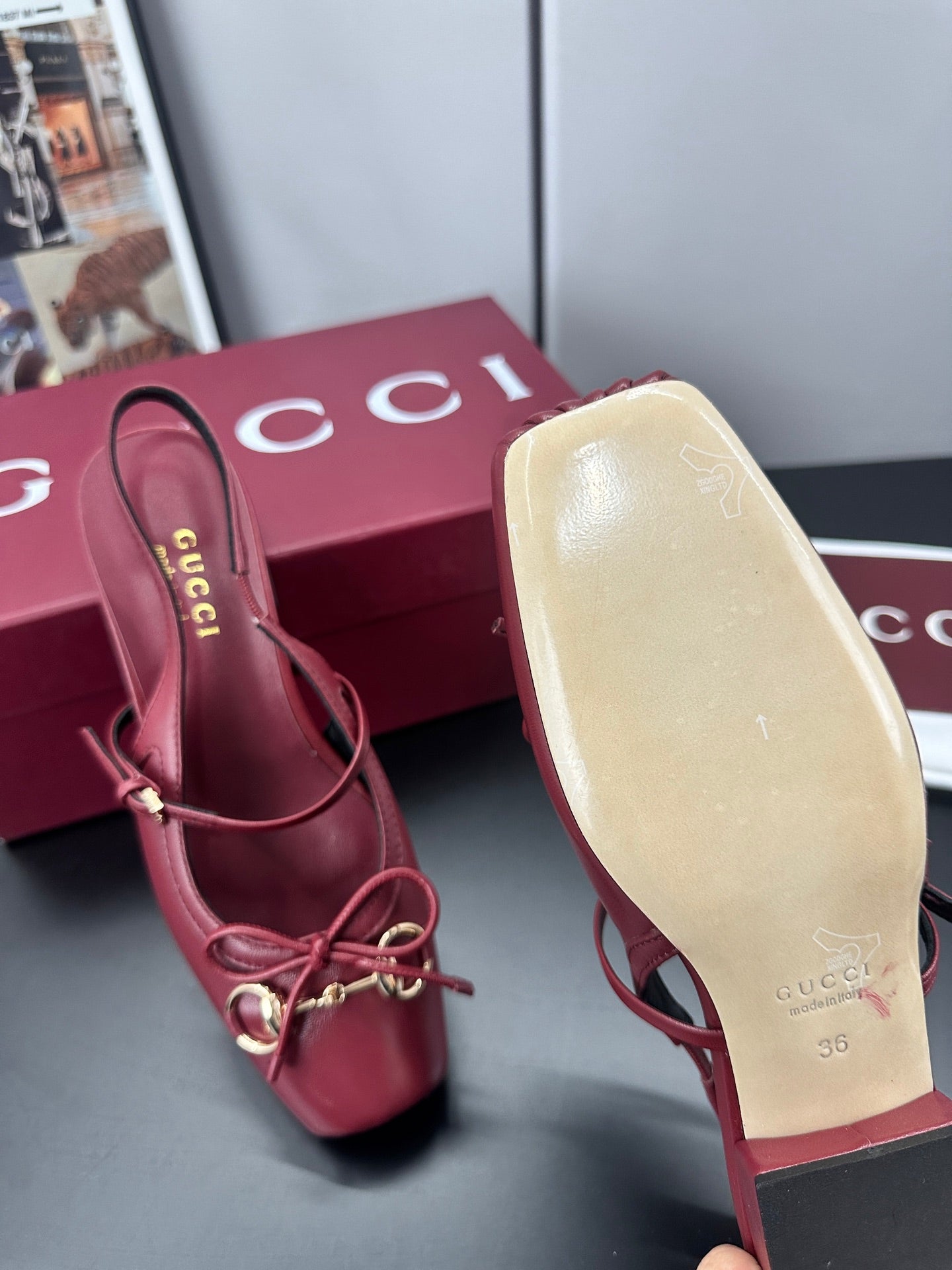GG 26s Horsebit Slingback 2.5cm Burgundy Sheepskin 688314