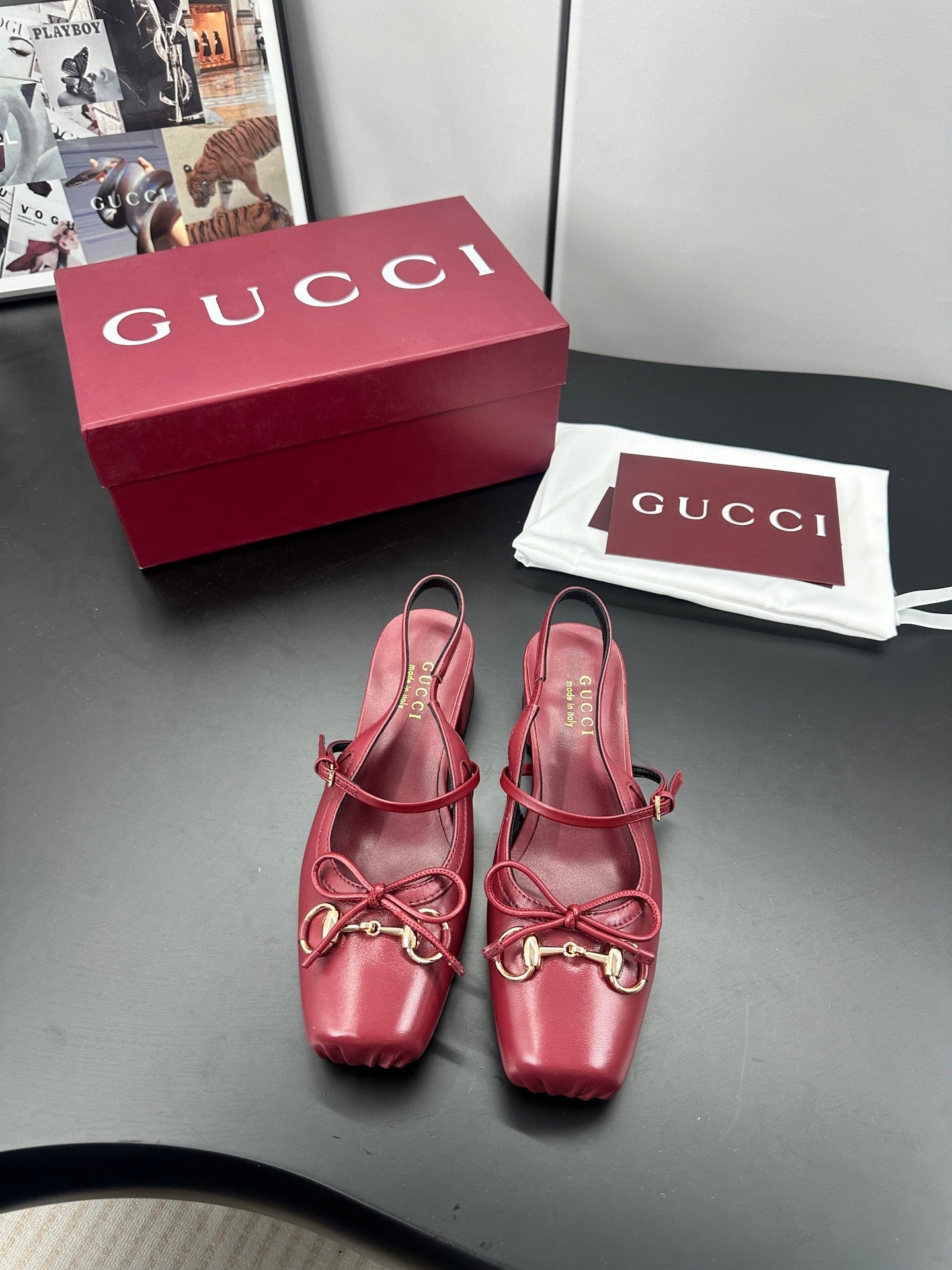 GG 26s Horsebit Slingback 2.5cm Burgundy Sheepskin 688314