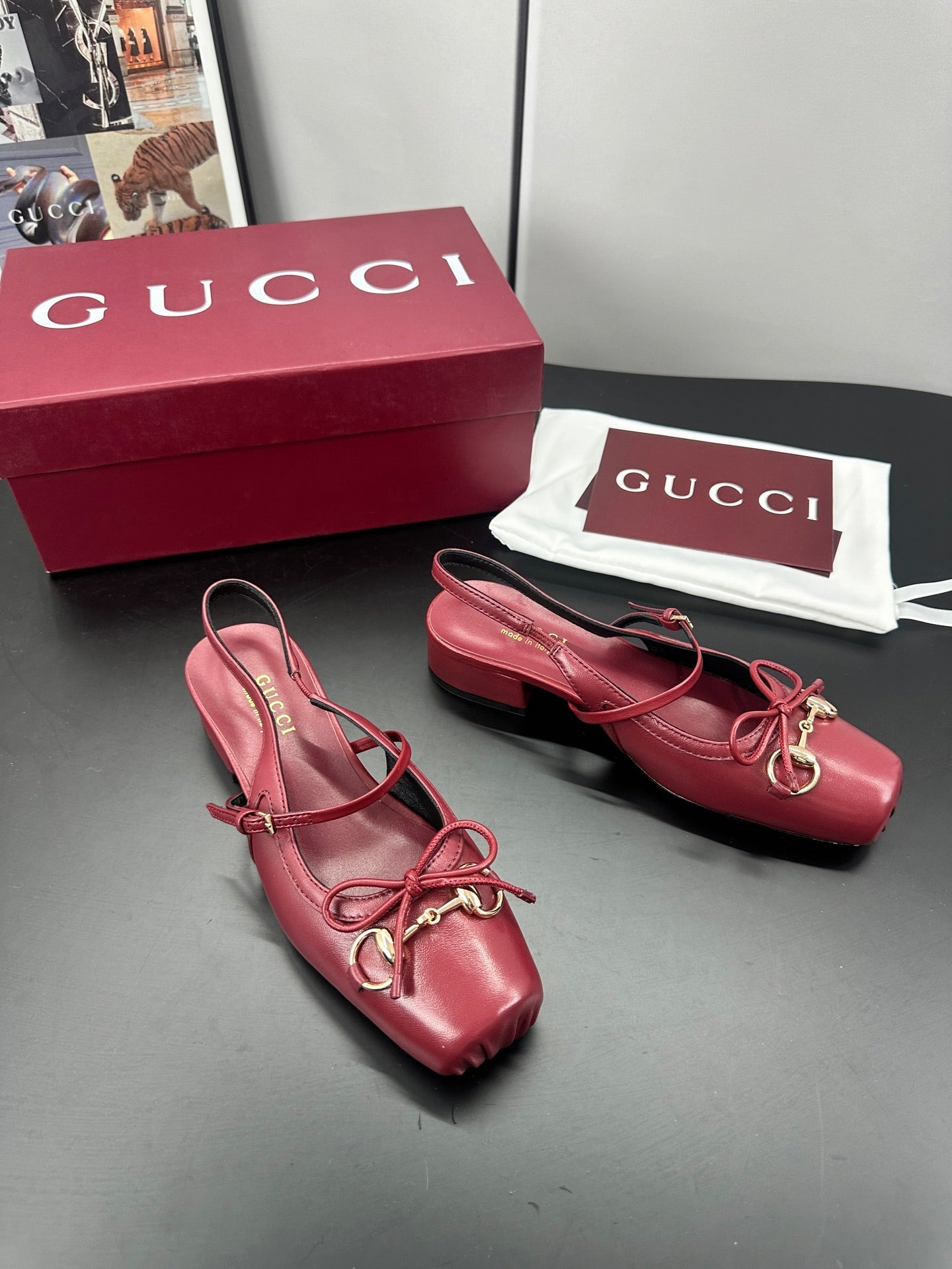 GG 26s Horsebit Slingback 2.5cm Burgundy Sheepskin 688314