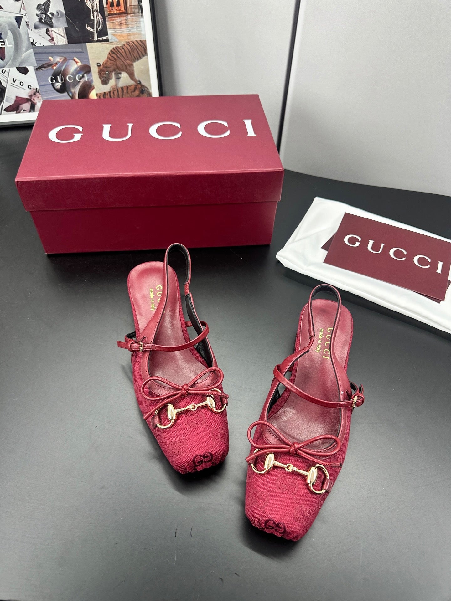 GG 26s Horsebit Slingback 2.5cm Burgundy Canvas 688316