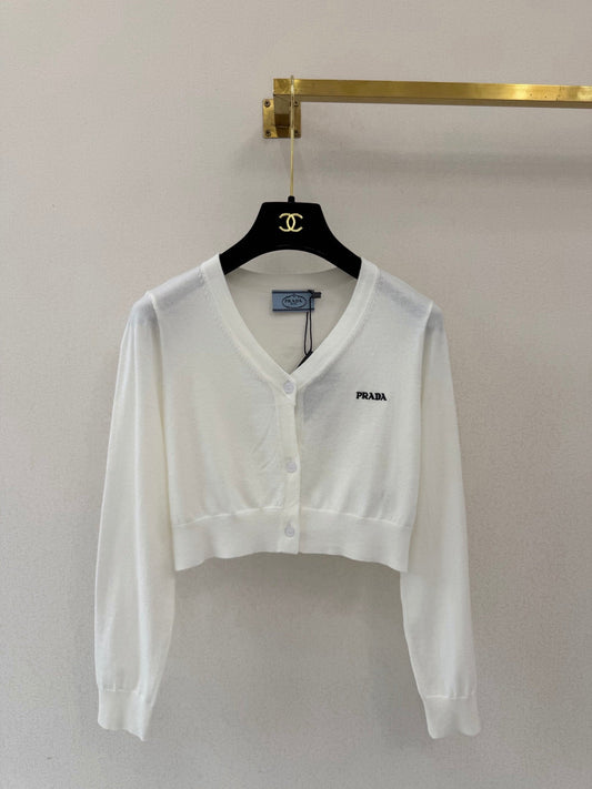 Prada 26s V-neck Long-Sleeved Cardigan White Wool 424781