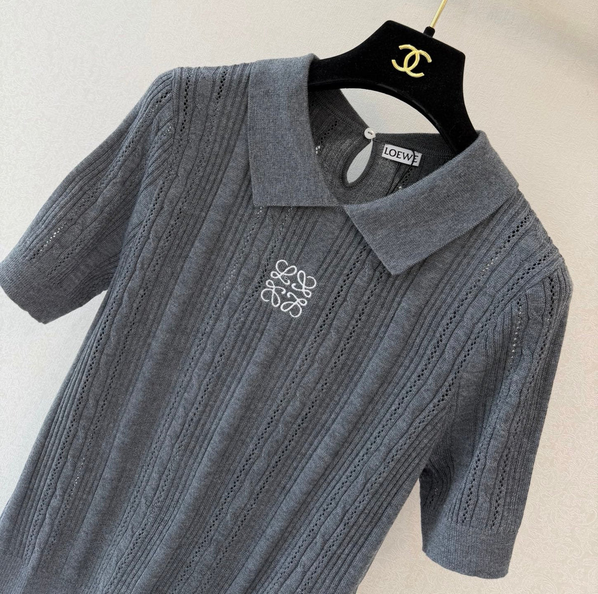Loewe Collared Short-Sleeved Shirt Grey Wool 394838