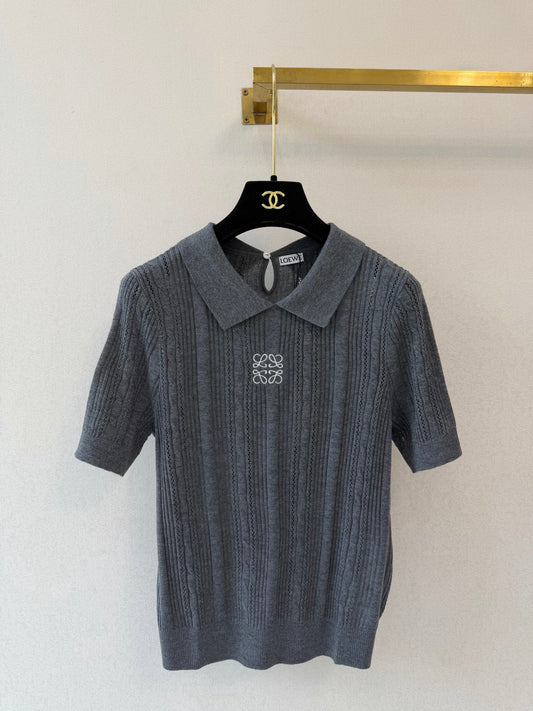 Loewe Collared Short-Sleeved Shirt Grey Wool 394838