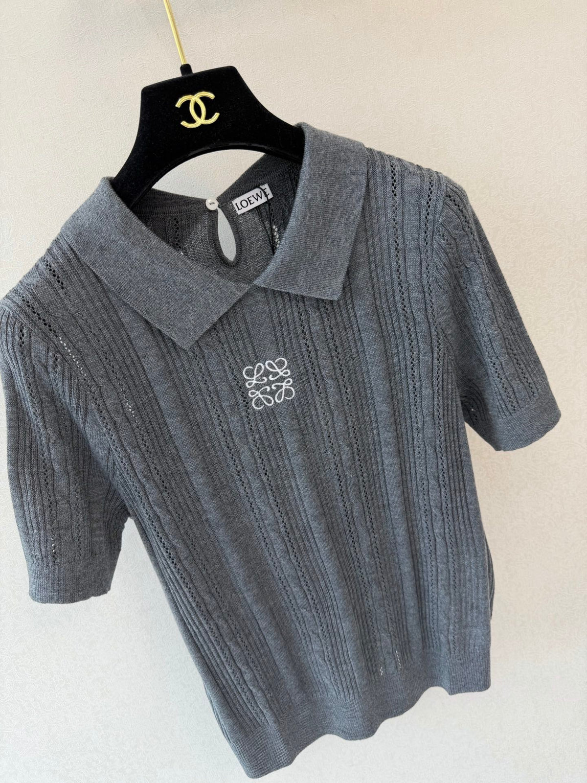 Loewe Collared Short-Sleeved Shirt Grey Wool 394838