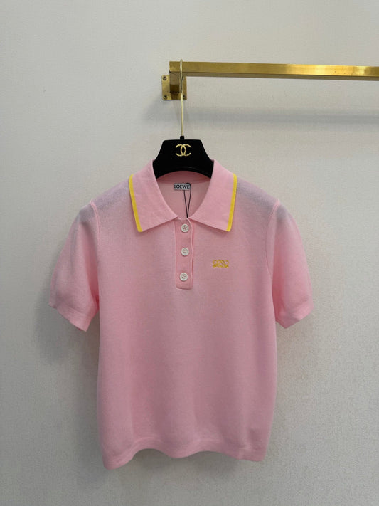Loewe 26s Polo Collar Short-Sleeved Shirt Light Pink Tencel 394815