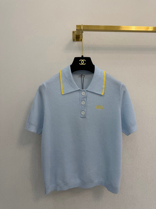 Loewe 26s Polo Collar Short-Sleeved Shirt Light Blue Tencel 394816