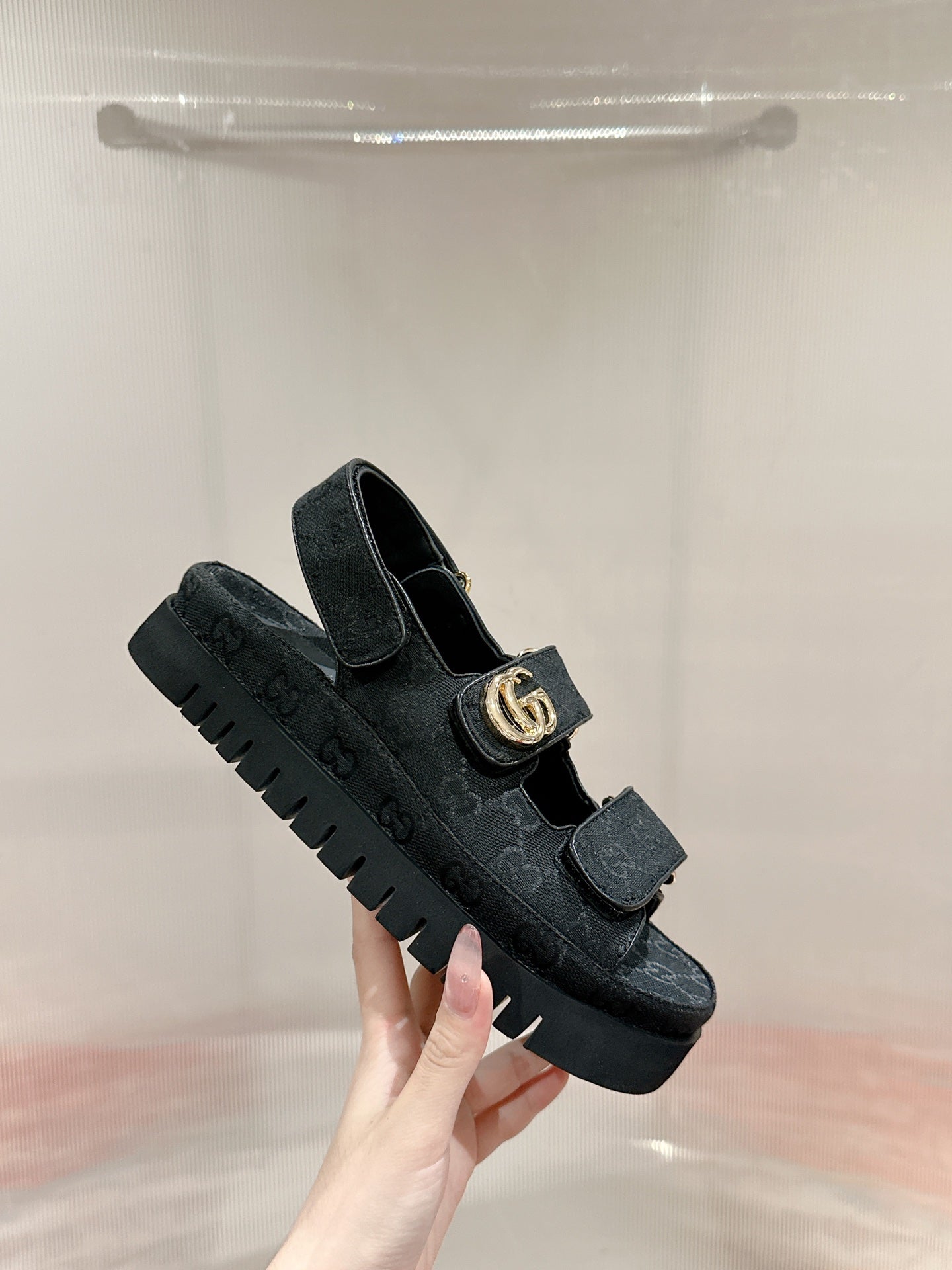 GG 26s Double G Sandals Black Canvas 929385