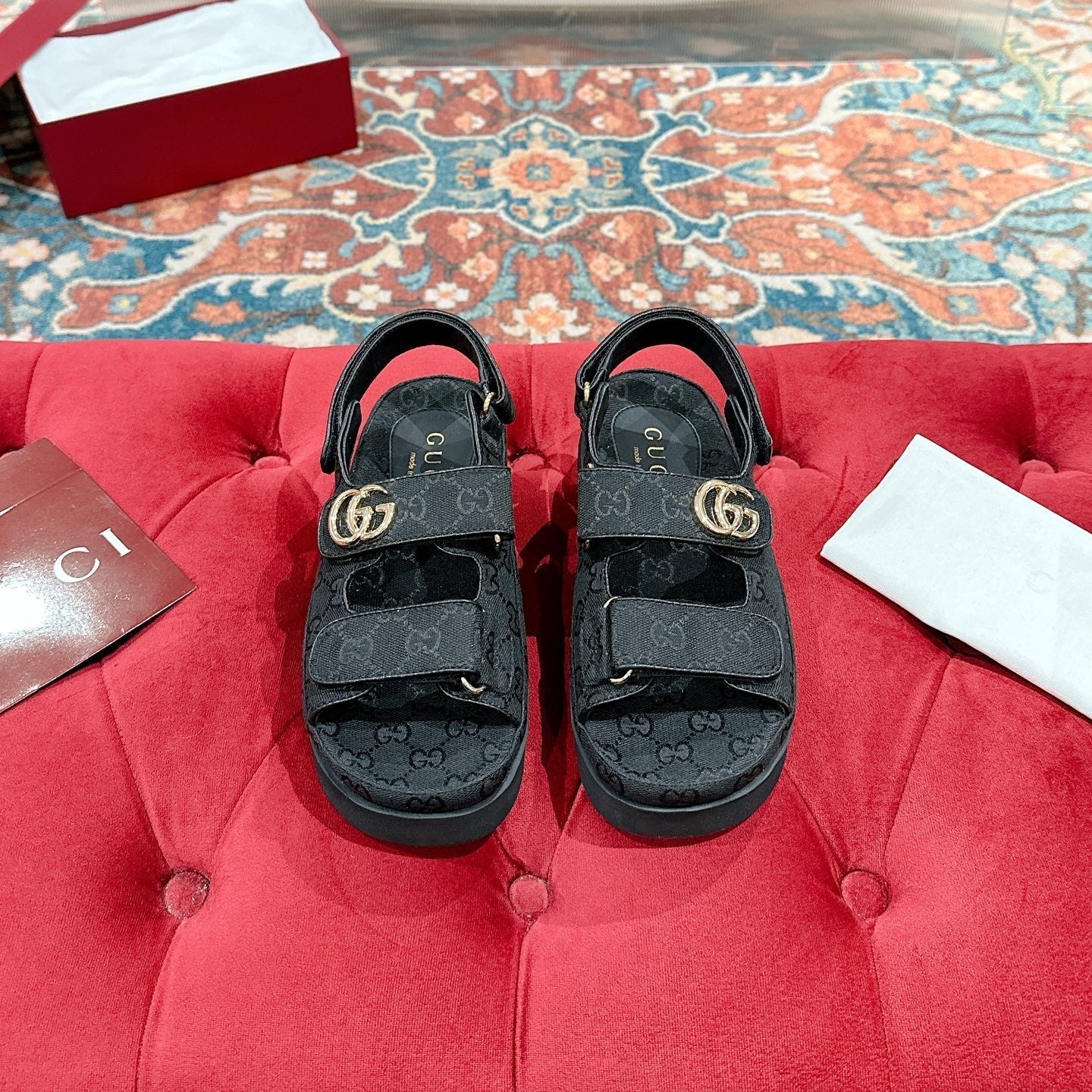 GG 26s Double G Sandals Black Canvas 929385