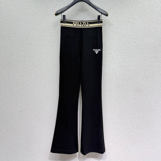 Prada 2026 Letter Webbing Flared Trouser Black Cotton 132457