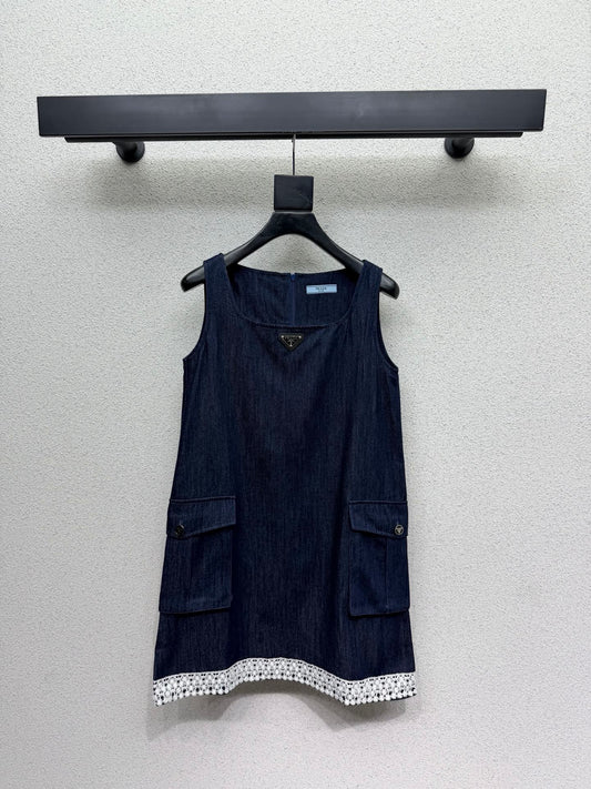 Prada 26s Triangle Logo Denim Dress 393928