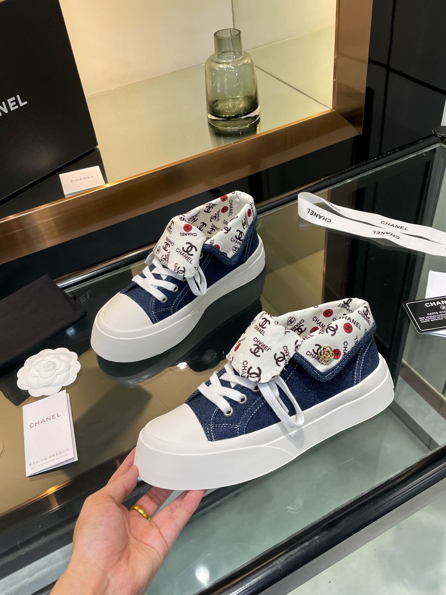 CC 25SS Biscuit Shoes 50mm Dark Blue Canvas 413827