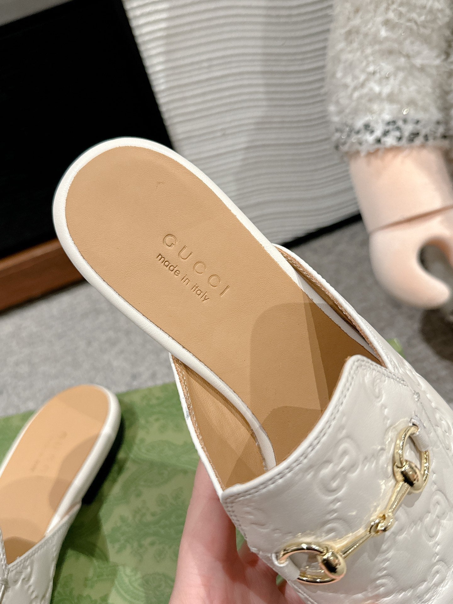 Horsebit Mule Cream GG Leather