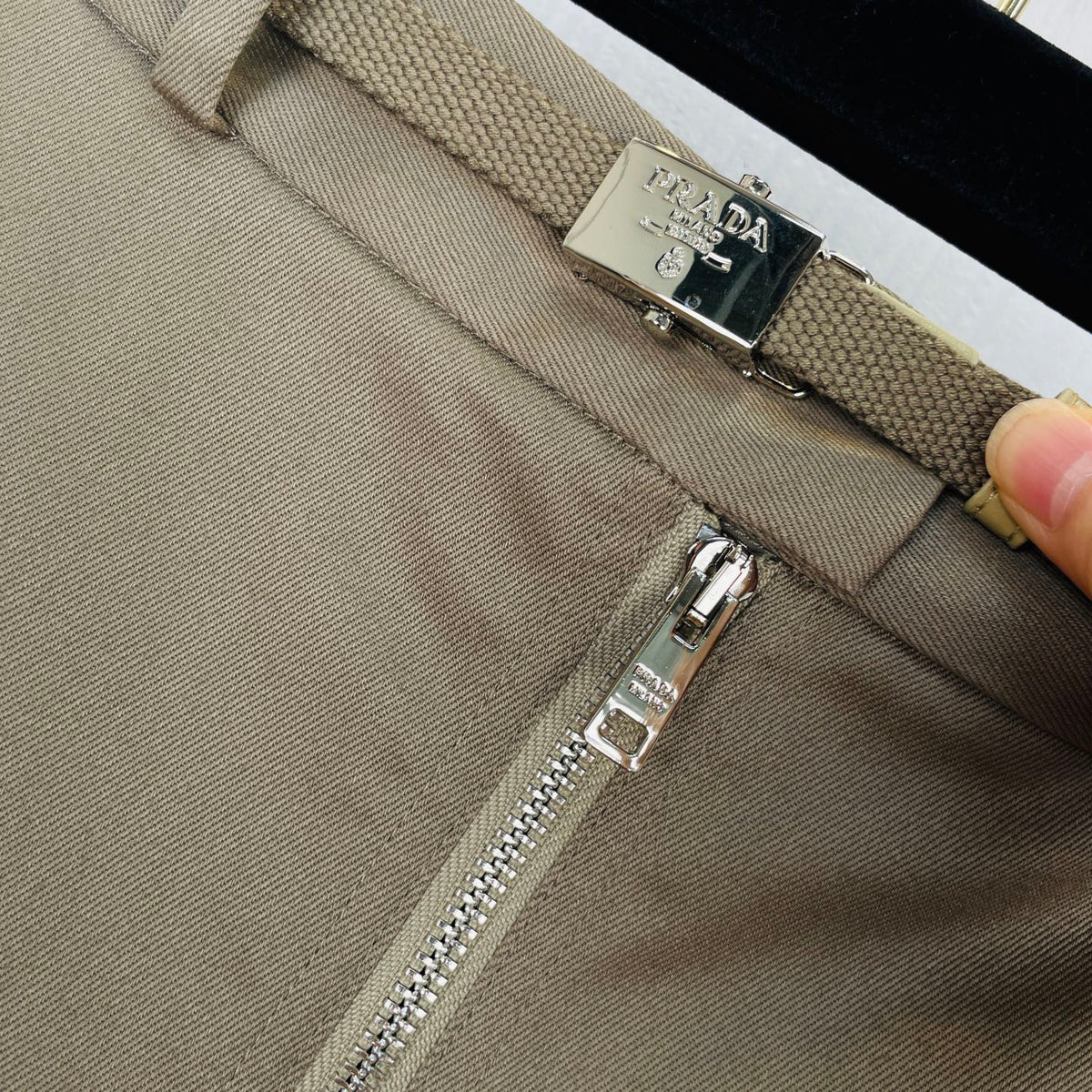 Prada Workwear Zipper Mini Skirt Khaki Cotton 414749