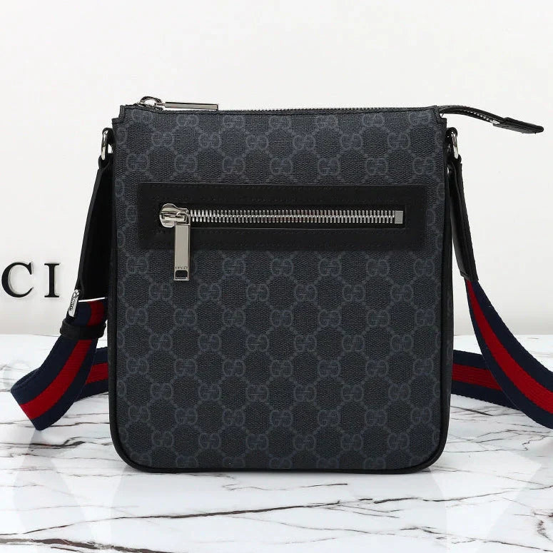Gucci 2026 Flatpack Small Messenger Bag 24cm Black Dark Gray Canvas Leather
