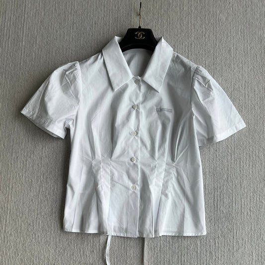 Prada 2026 Preppy Style White Short-Sleeve Shirt White Cotton