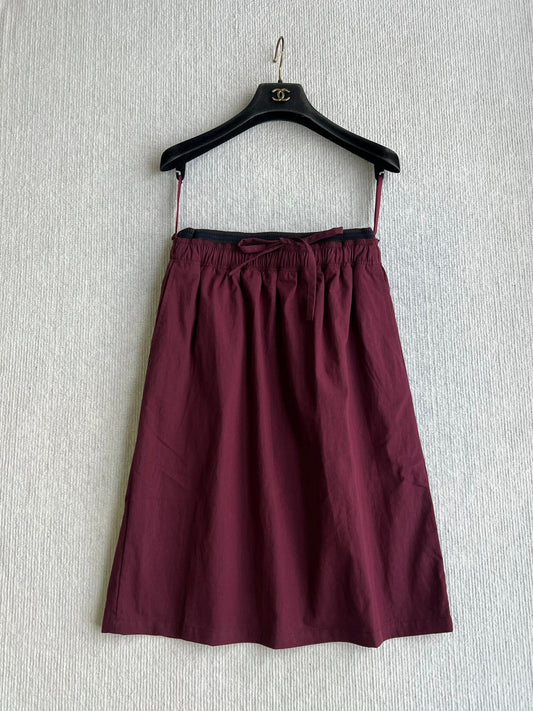 Prada Drawstring Midi Skirt Burgundy Polyester 372612