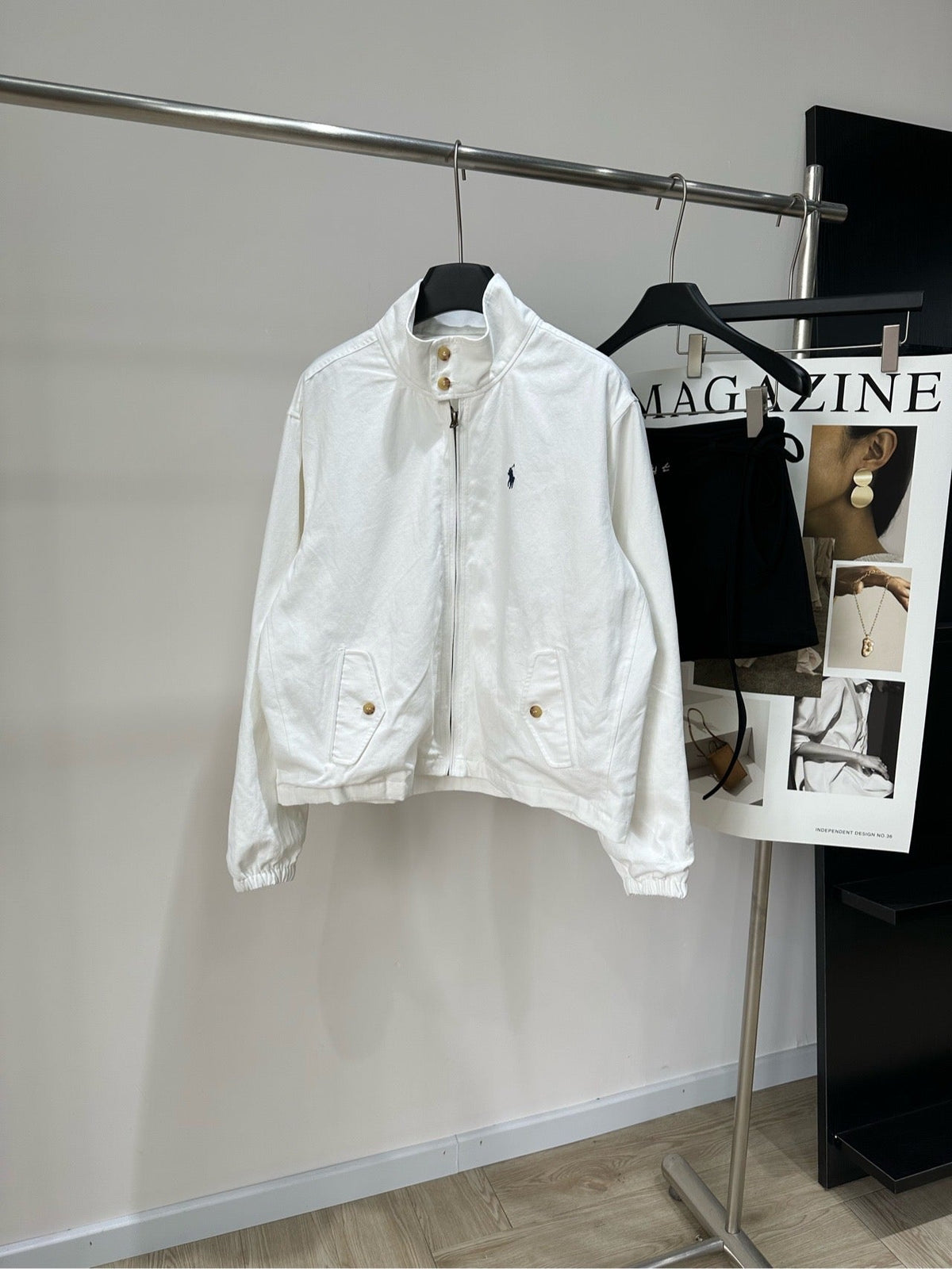 YSL 26s Stand-Up Collar Zip-Up Jacket White Cotton 417228
