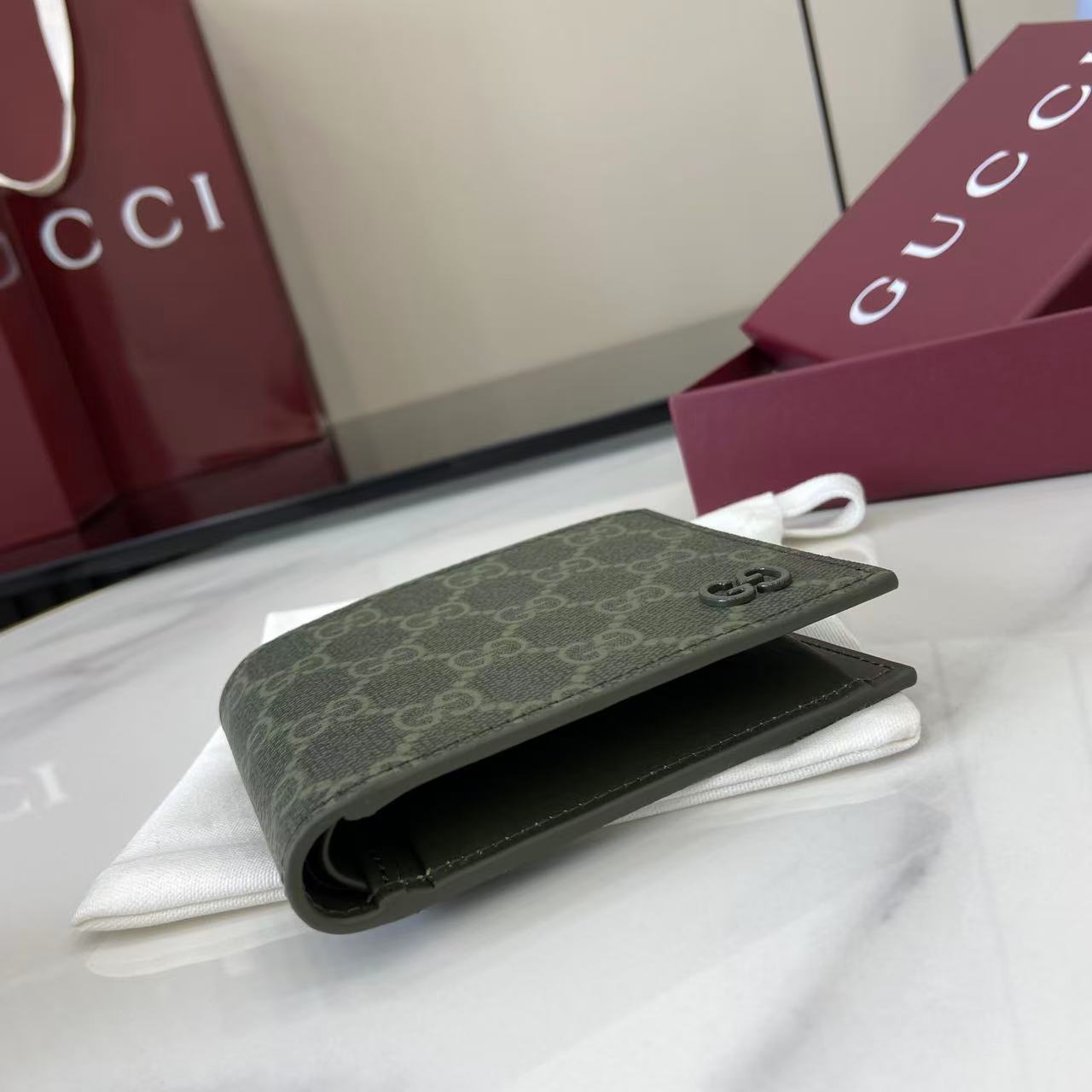 Gucci 25 GG Monogram Bifold 11cm Wallet Forest Green Leather 288792