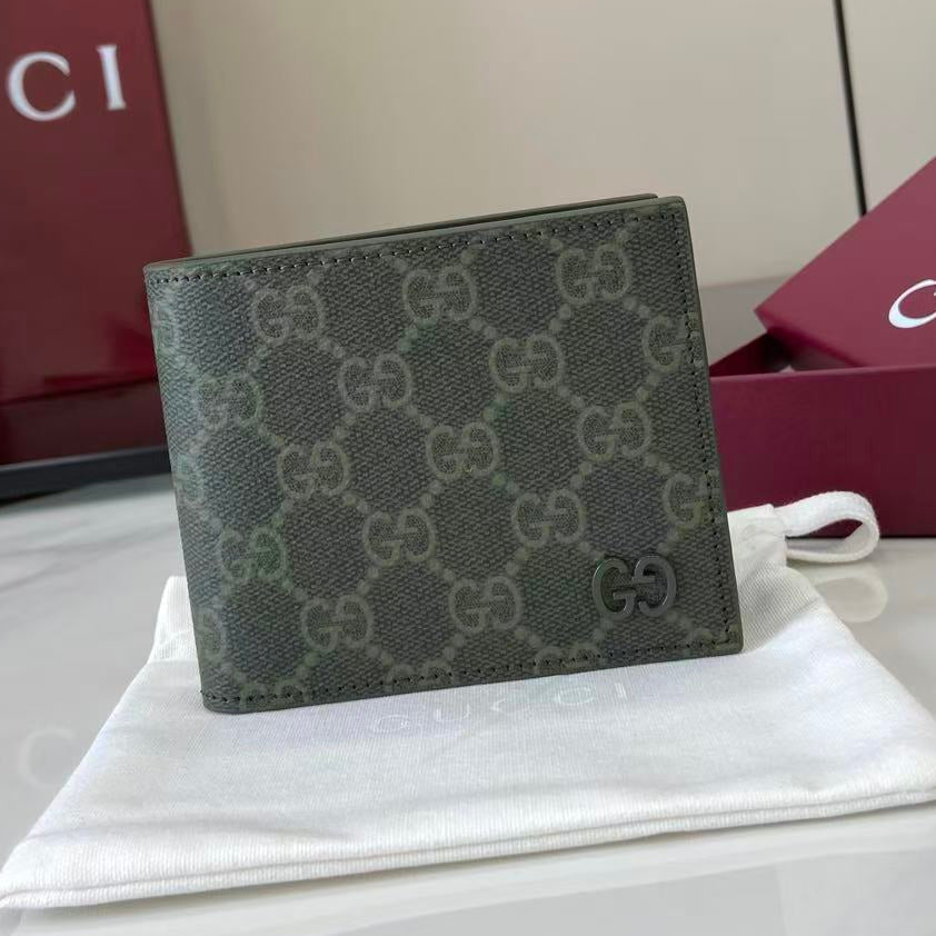 Gucci 25 GG Monogram Bifold 11cm Wallet Forest Green Leather 288792