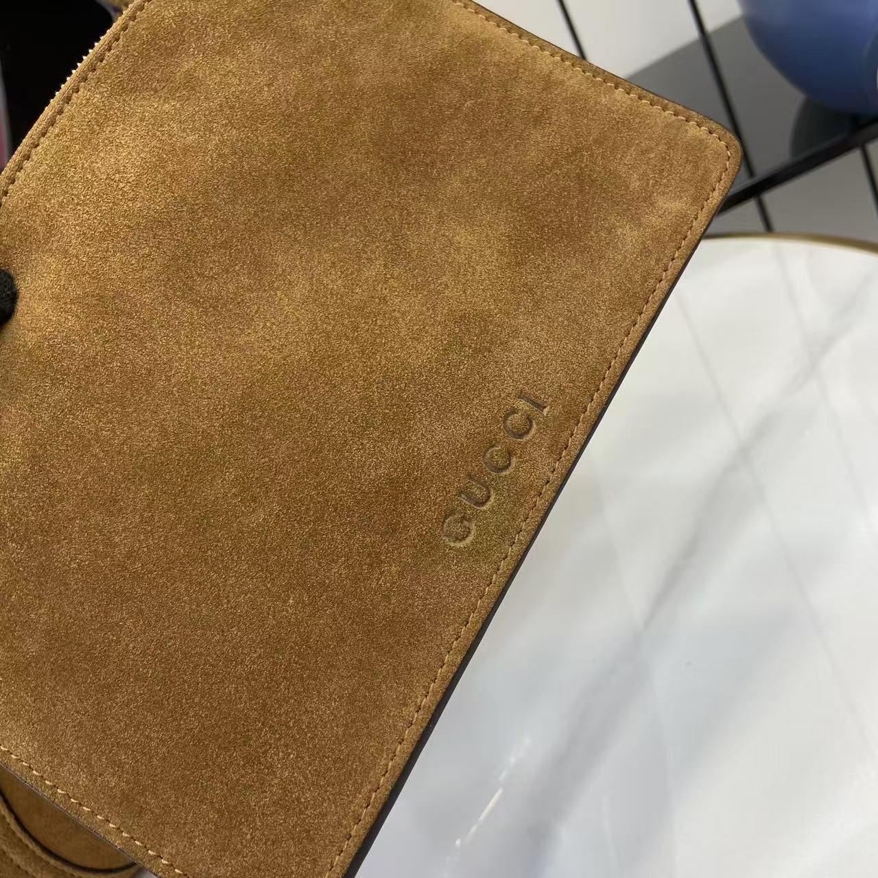 Gucci 25 Beatrix Handbag Brown Gold Suede