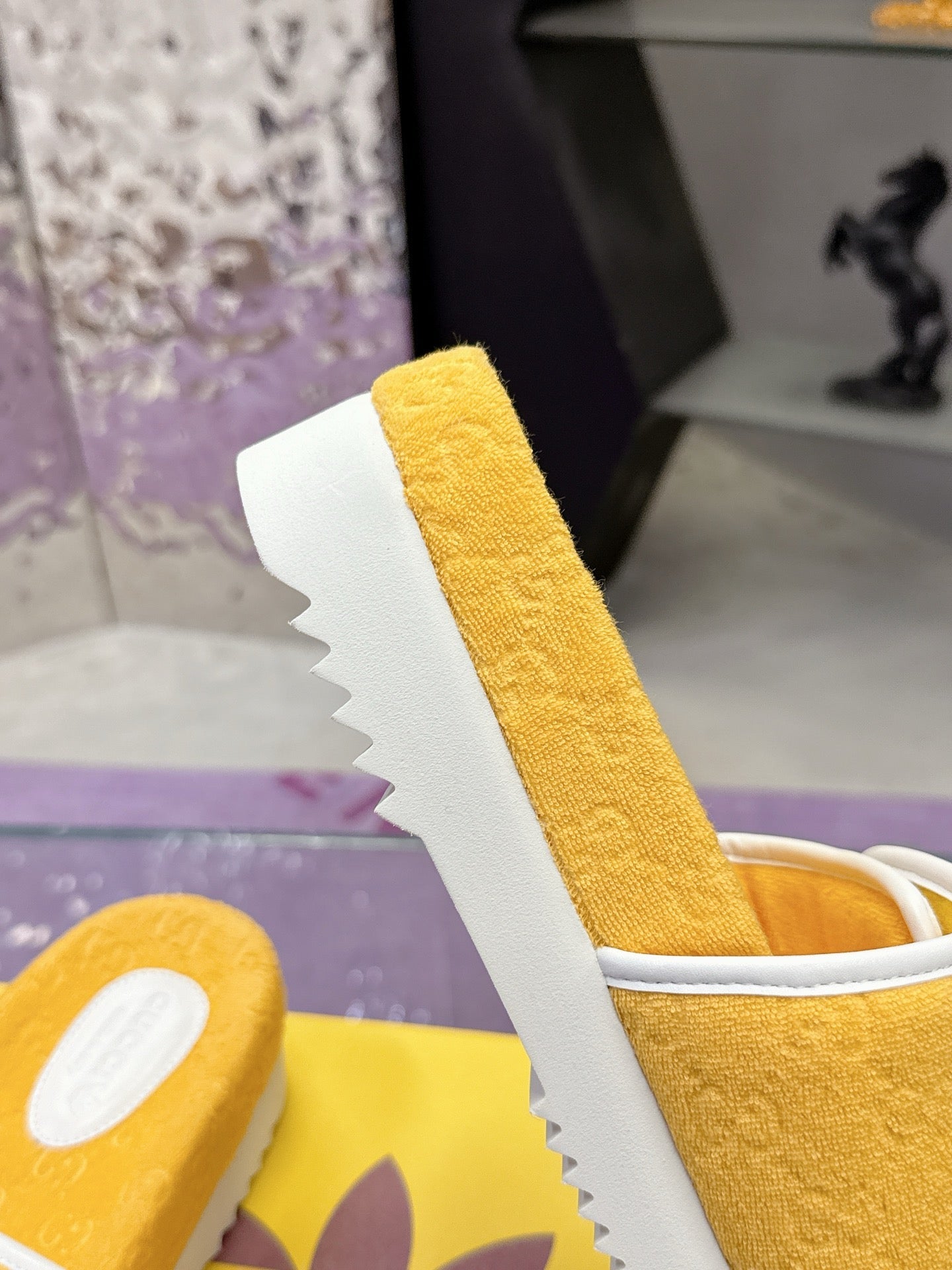 GG x Adidas Slipper Yellow White Canvas 672156