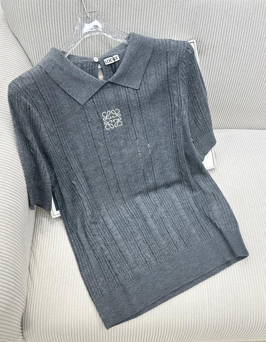 Loewe 26s Short-Sleeve Top Grey Wool 415506