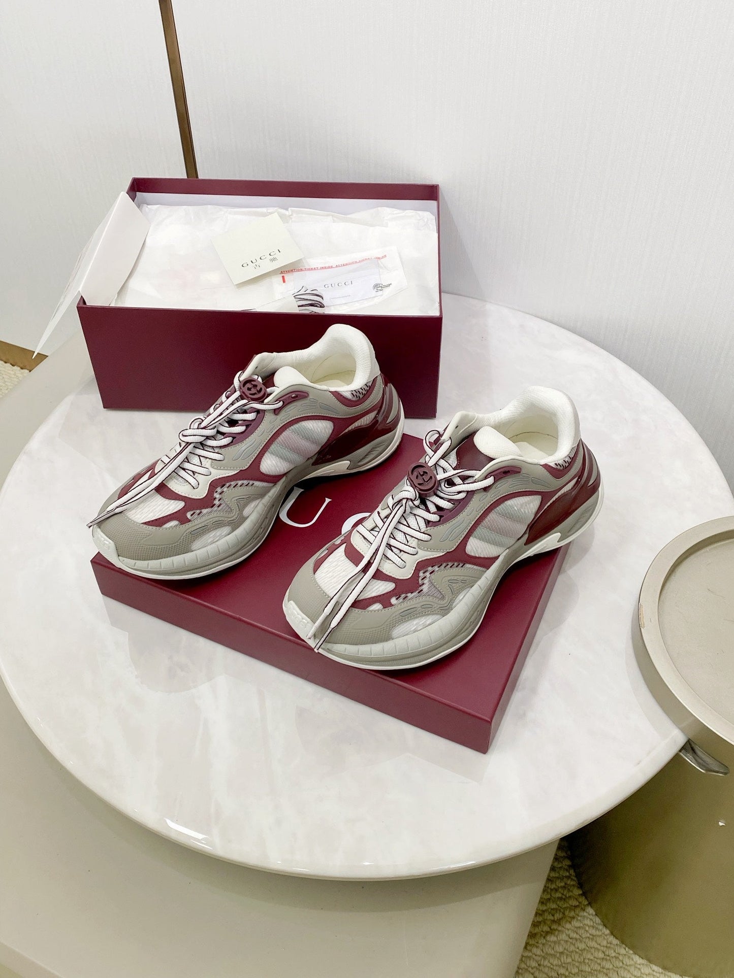 GG 2.0 Low Top Sneakers Grey Burgundy Mesh Leather 675576