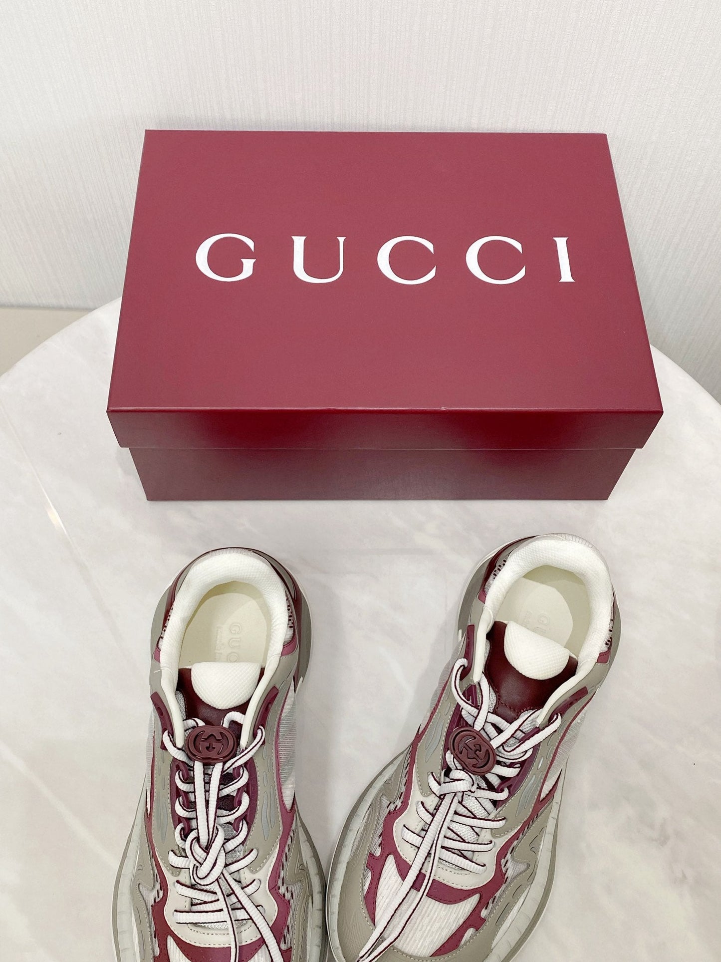 GG 2.0 Low Top Sneakers Grey Burgundy Mesh Leather 675576