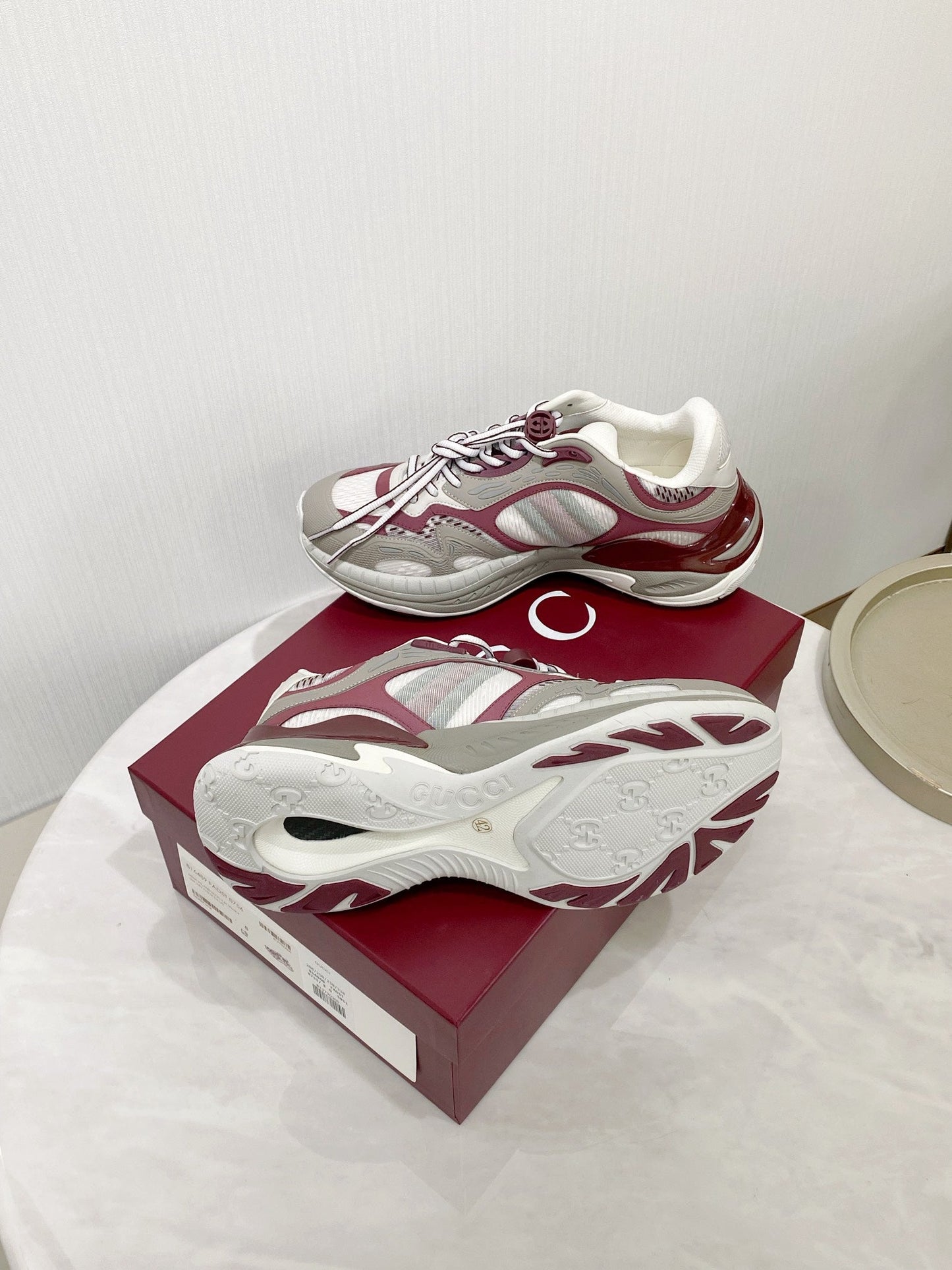 GG 2.0 Low Top Sneakers Grey Burgundy Mesh Leather 675576