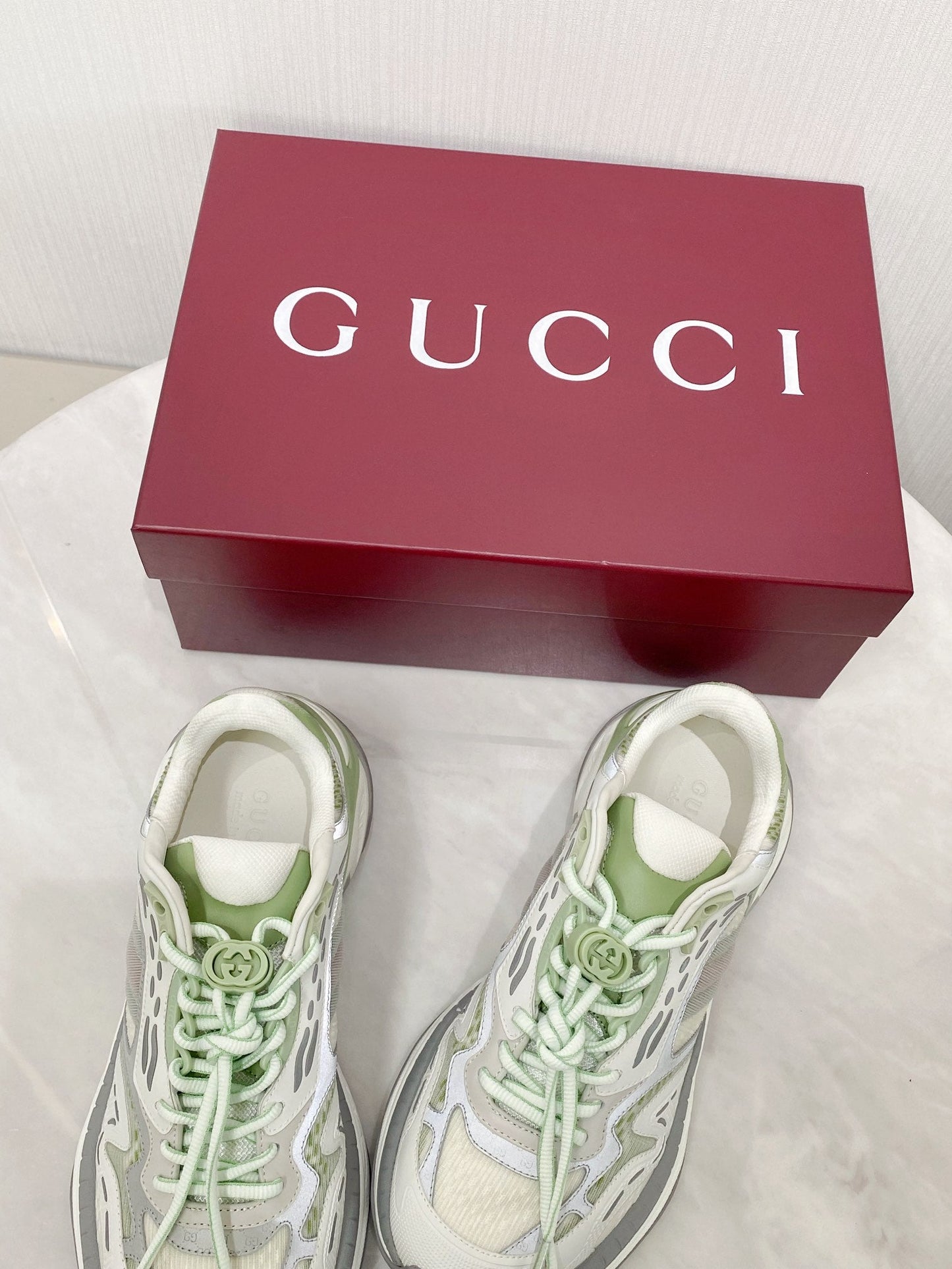 GG 2.0 Low Top Sneakers Grey Green Mesh Leather 675577