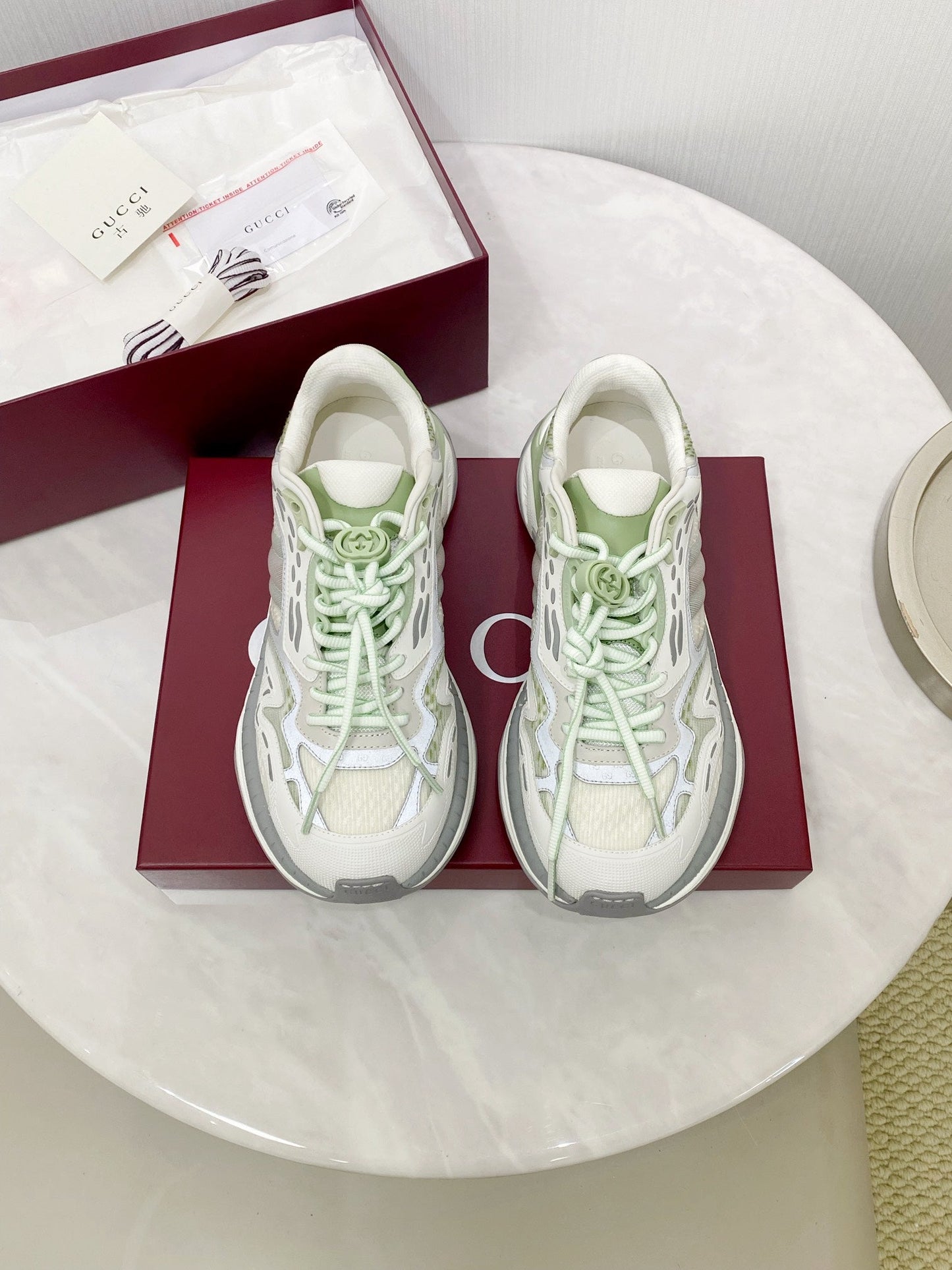 GG 2.0 Low Top Sneakers Grey Green Mesh Leather 675577