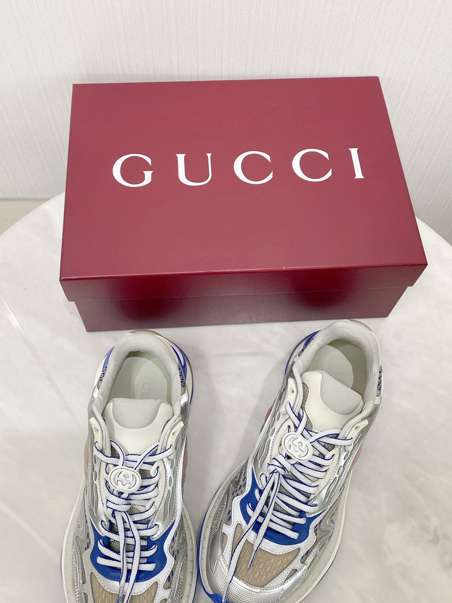 GG 2.0 Low Top Sneakers Grey Blue Mesh Leather 675580