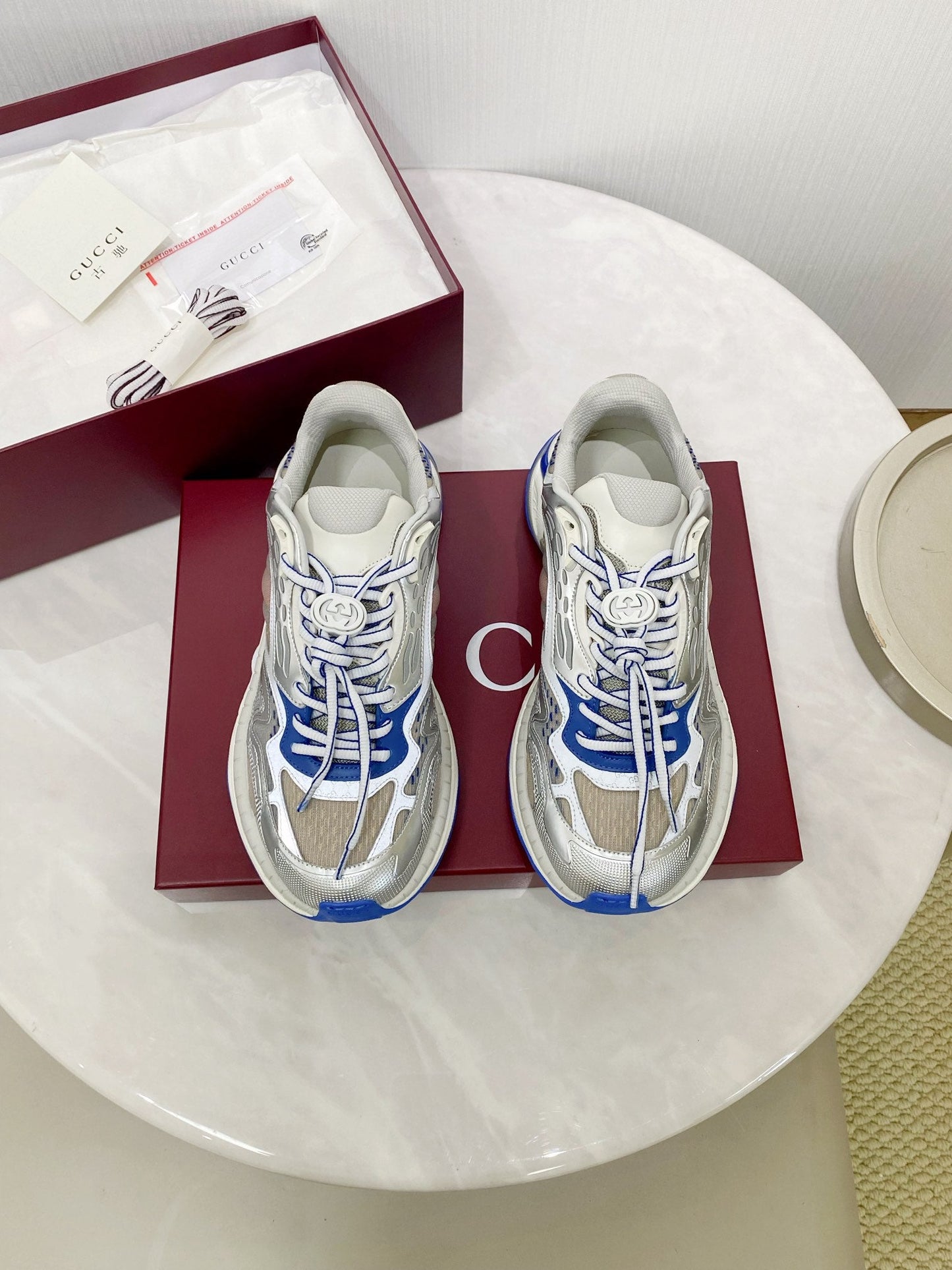 GG 2.0 Low Top Sneakers Grey Blue Mesh Leather 675580