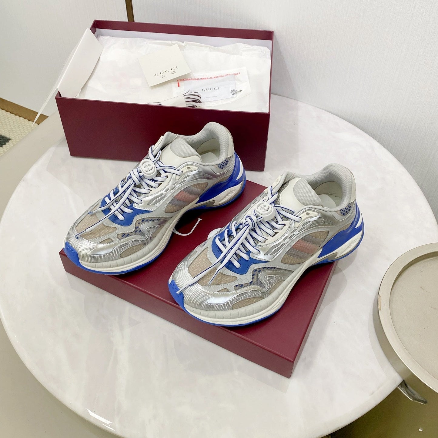 GG 2.0 Low Top Sneakers Grey Blue Mesh Leather 675580