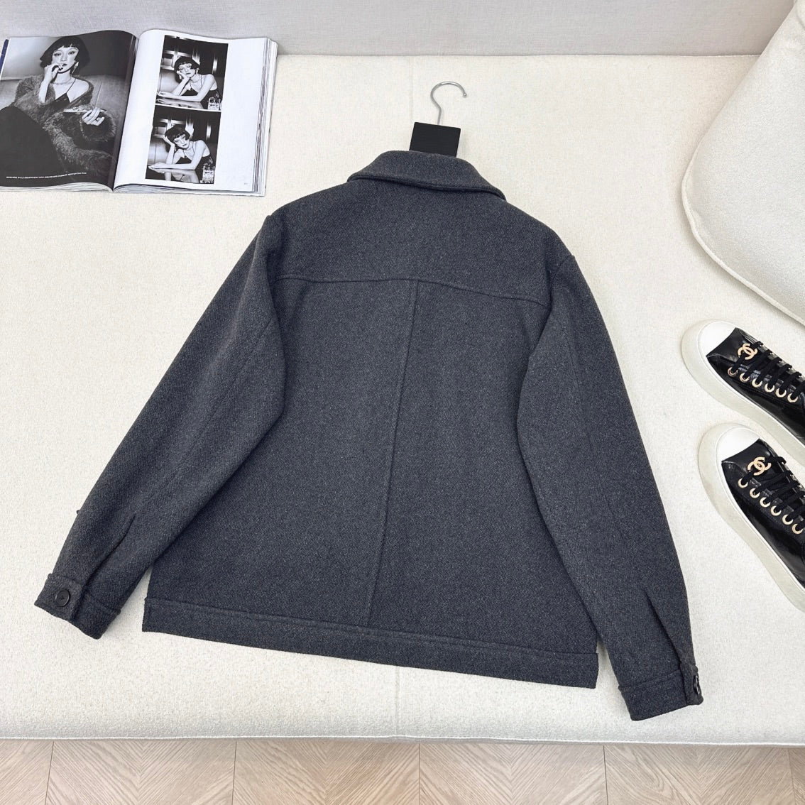 Loewe Logo Embroidered Jacket Gray Polyester Fiber
