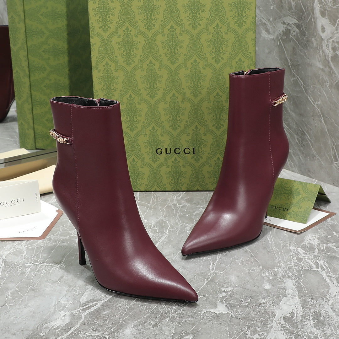 GG Ankle Boots with Chain 105mm Burgundy Calfskin 432681