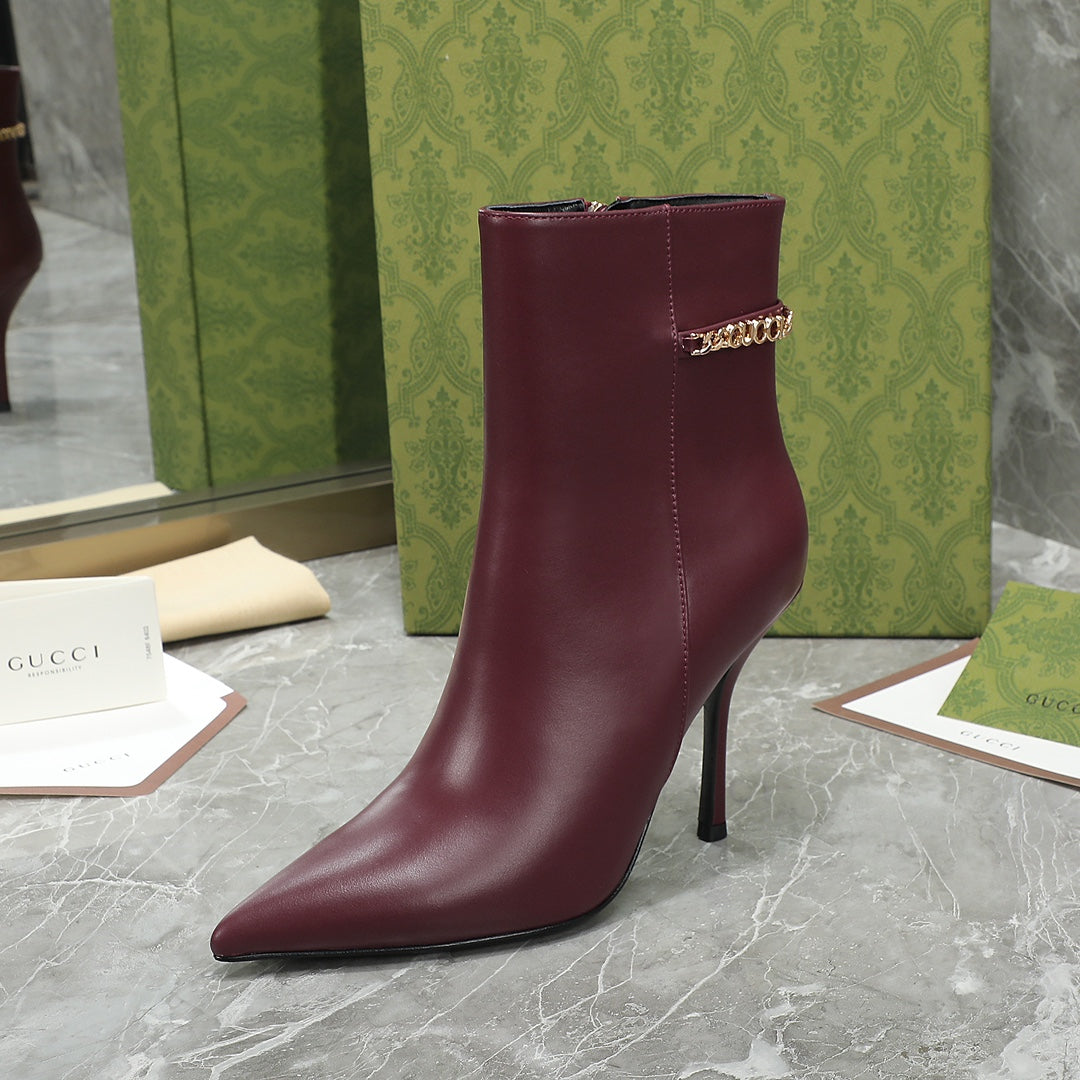 GG Ankle Boots with Chain 105mm Burgundy Calfskin 432681