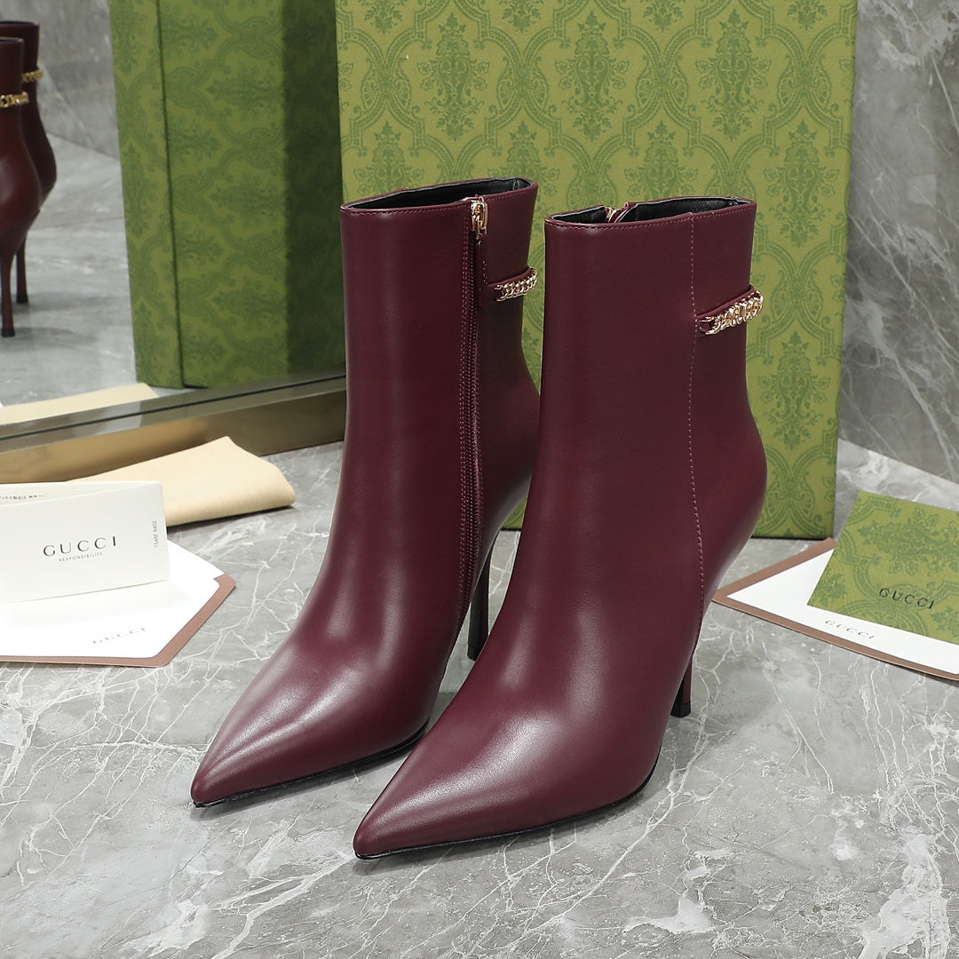 GG Ankle Boots with Chain 105mm Burgundy Calfskin 432681